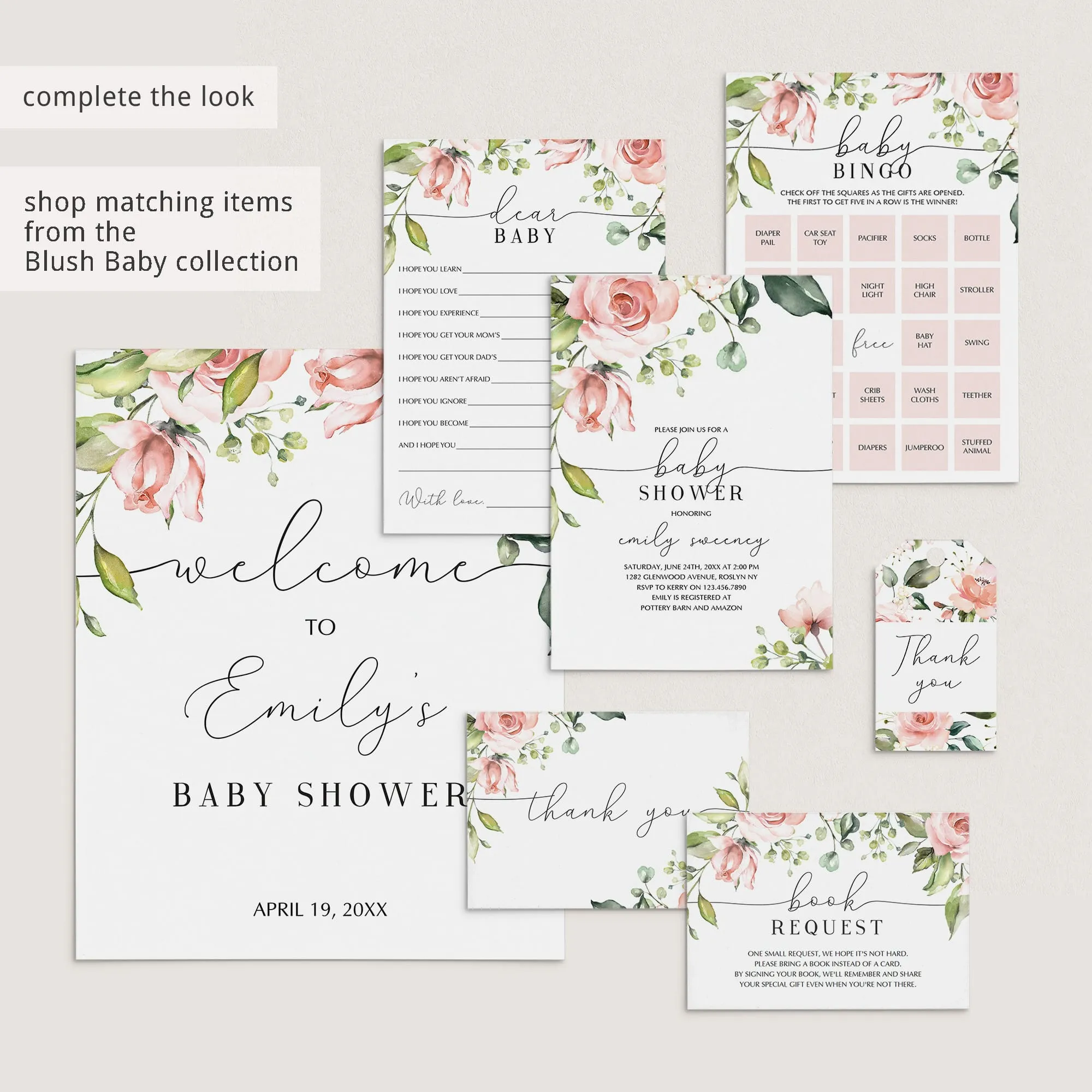 Dont Say Baby Game Sign Blush Floral Baby Shower Printable