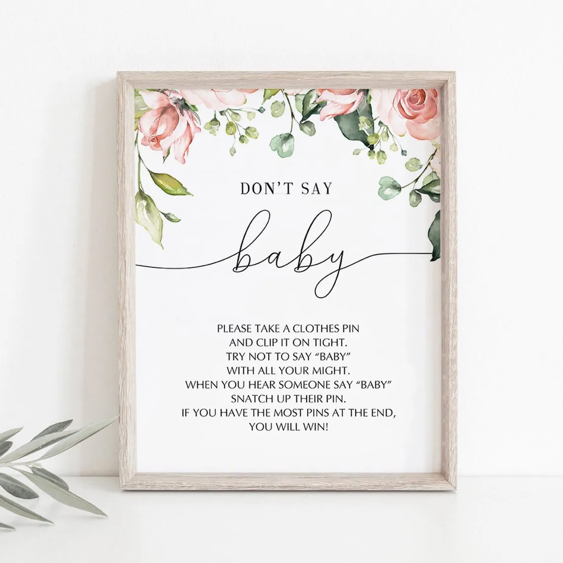 Dont Say Baby Game Sign Blush Floral Baby Shower Printable