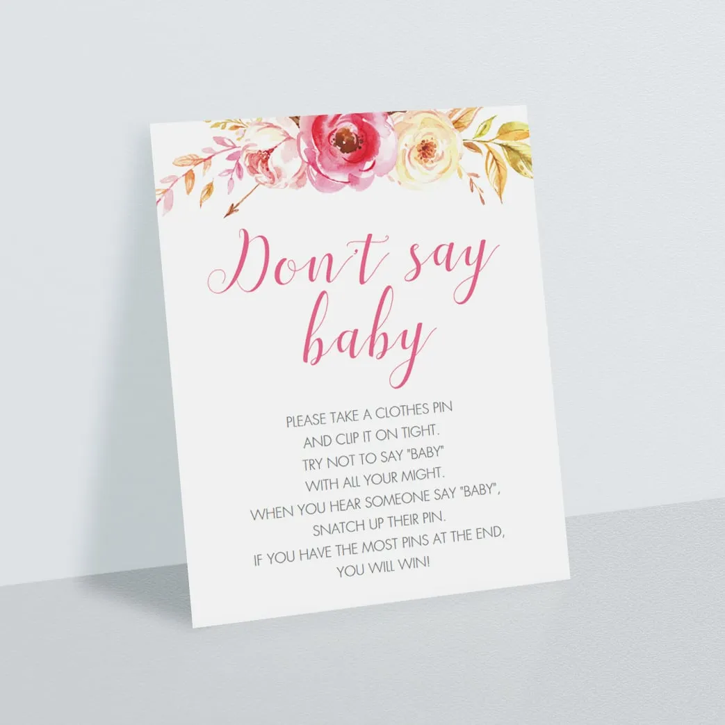 Dont Say Baby Sign for Bohemian Baby Shower