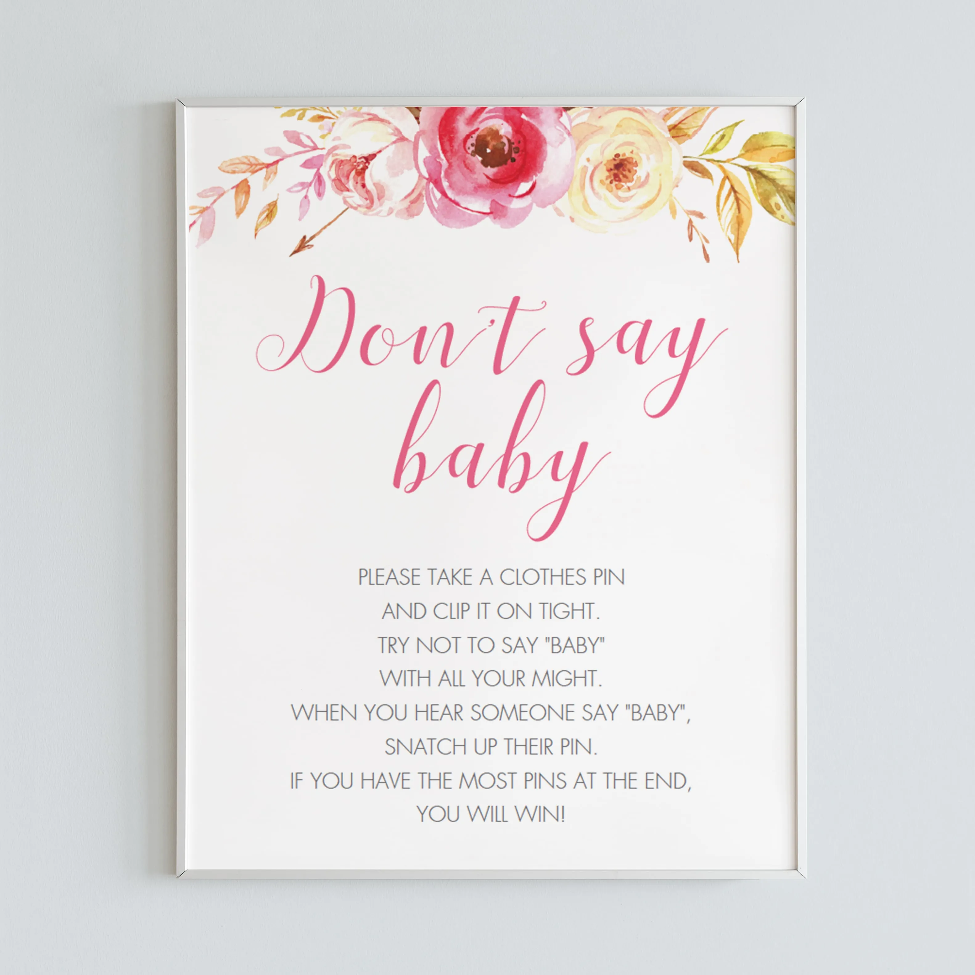 Dont Say Baby Sign for Bohemian Baby Shower