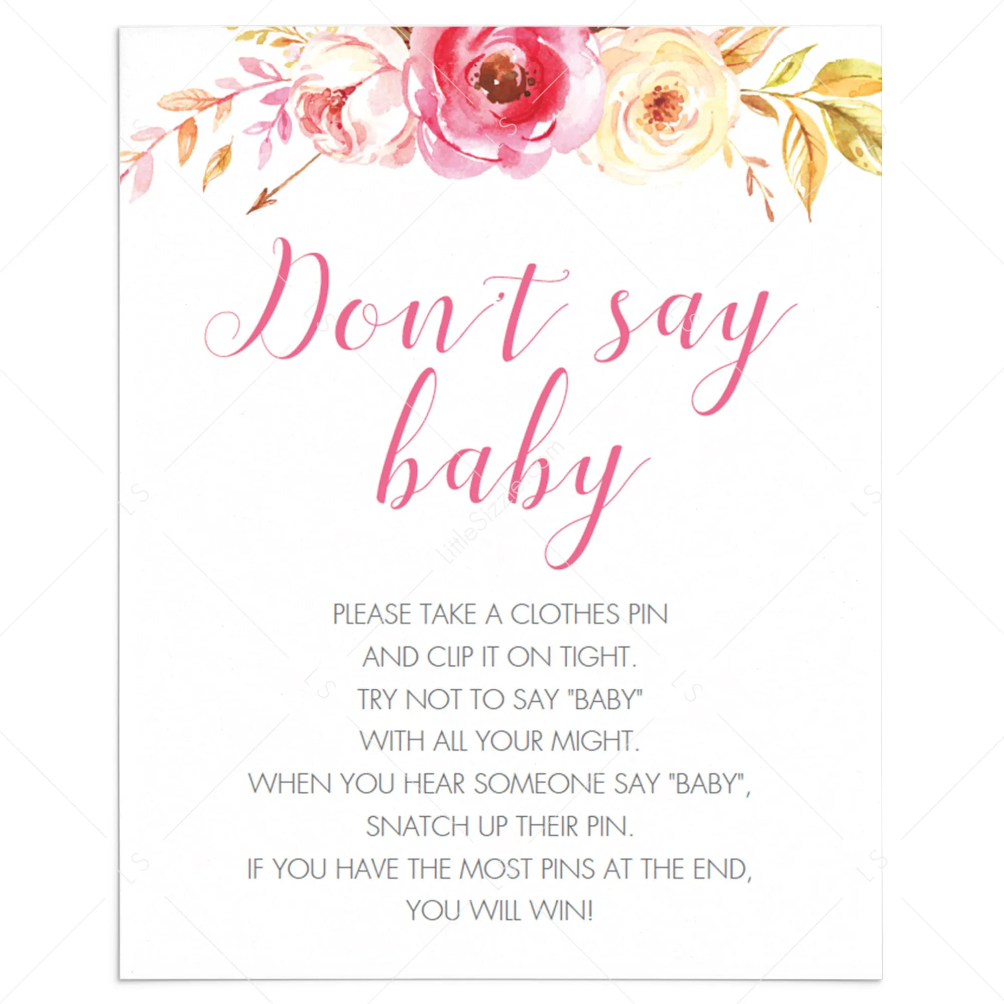 Dont Say Baby Sign for Bohemian Baby Shower