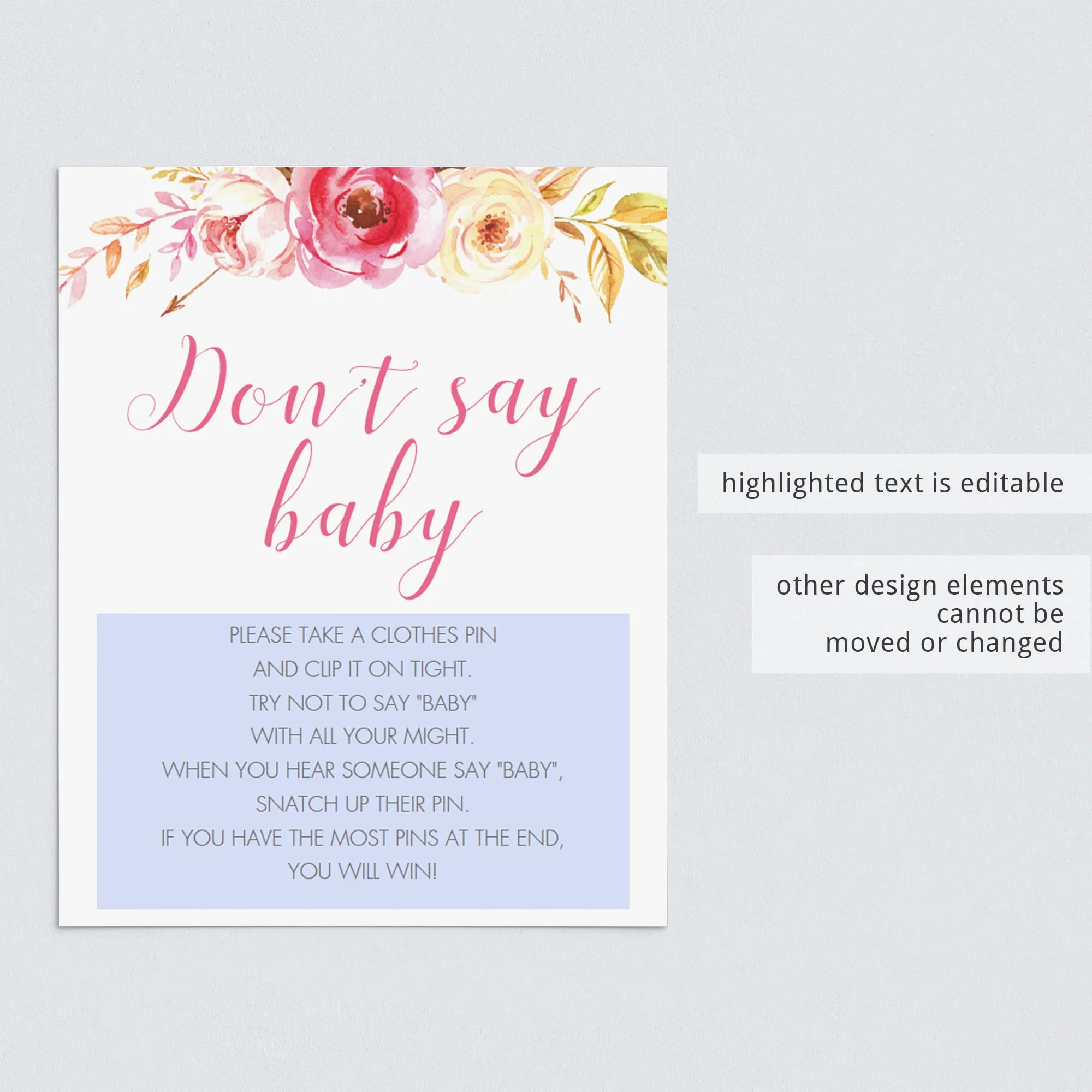 Dont Say Baby Sign for Bohemian Baby Shower