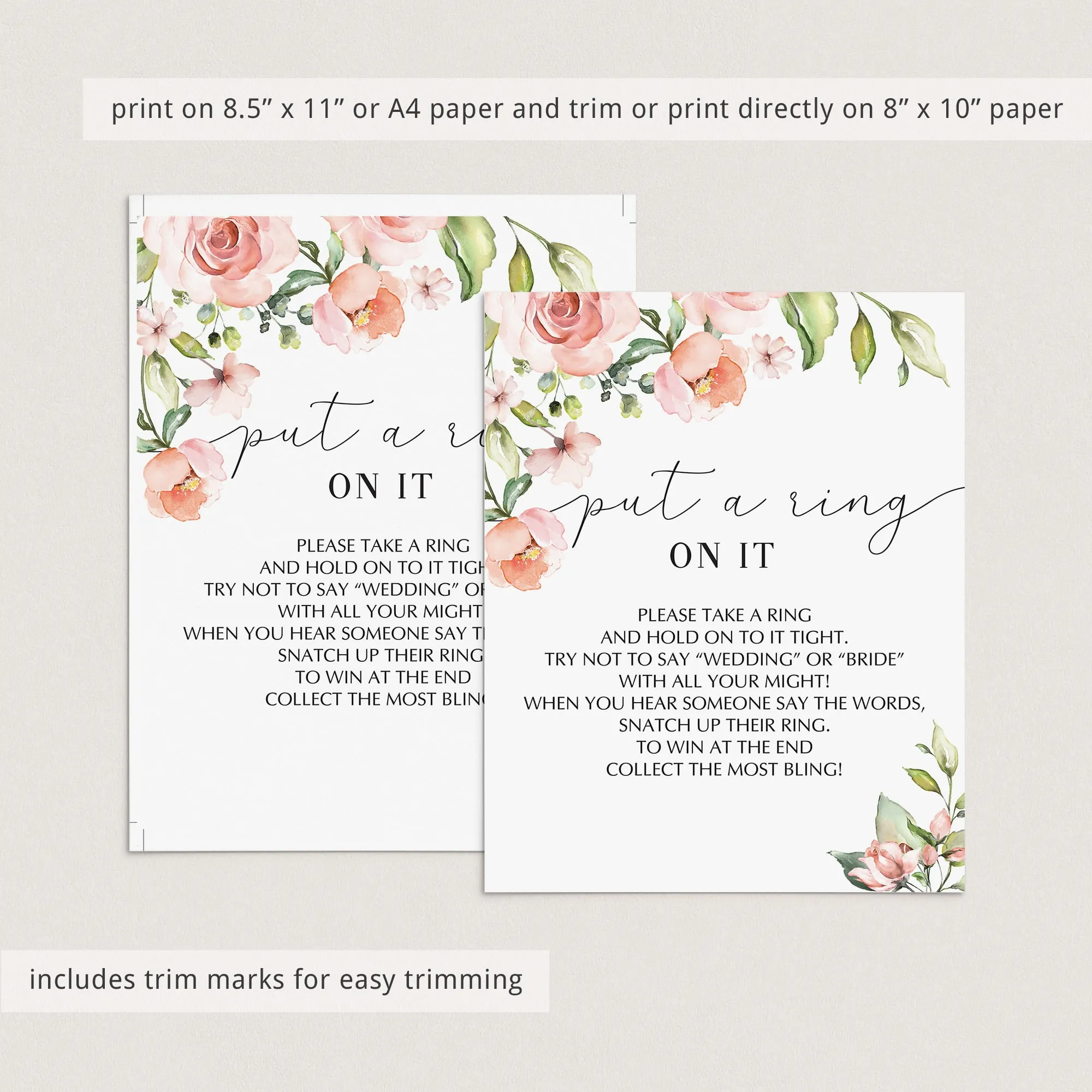 Don't Say Wedding Game for Bridal Shower Floral Theme