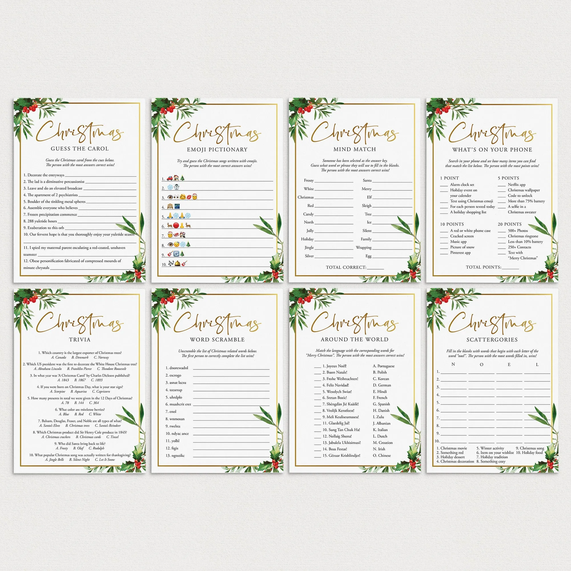 Elegant Christmas Party Games and Activities Printable