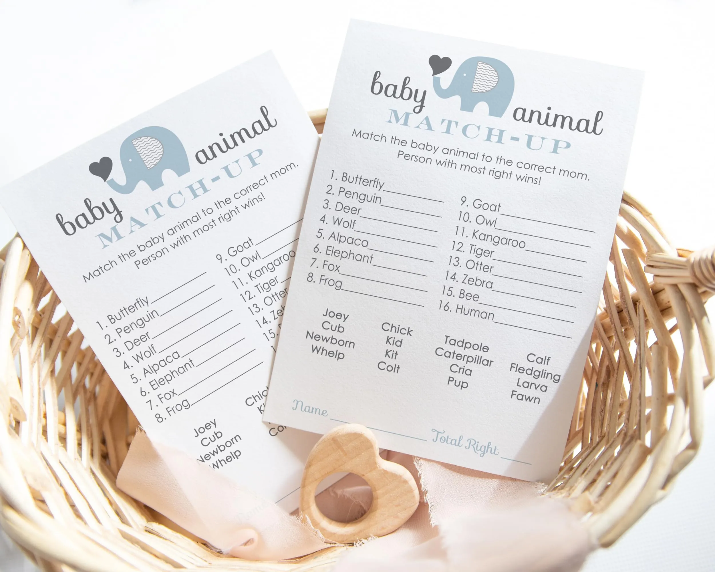 Elephant Baby Shower Game Cards Animal Matching (25 Pack)