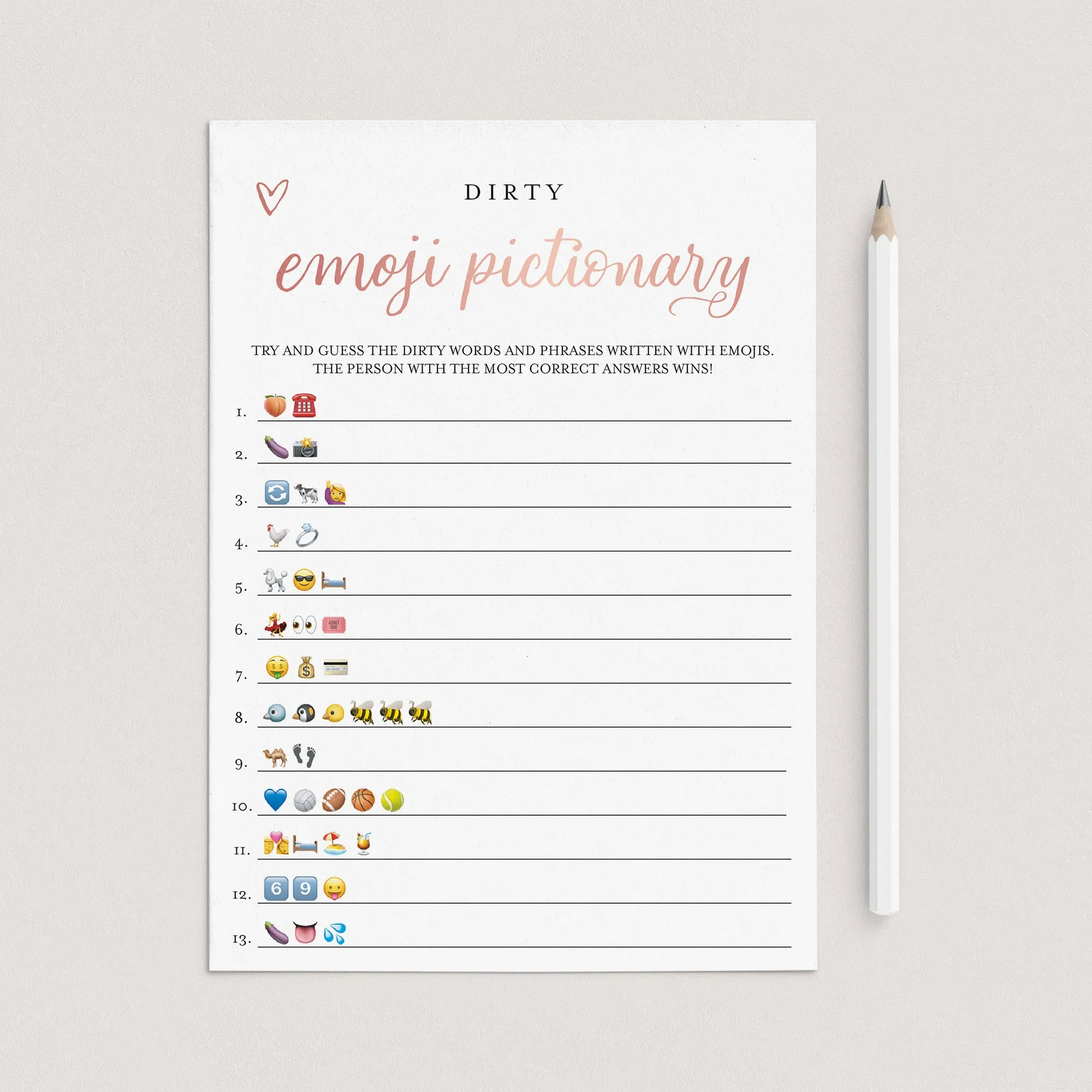 Emoji Bachelorette Game Rose Gold Instant Download