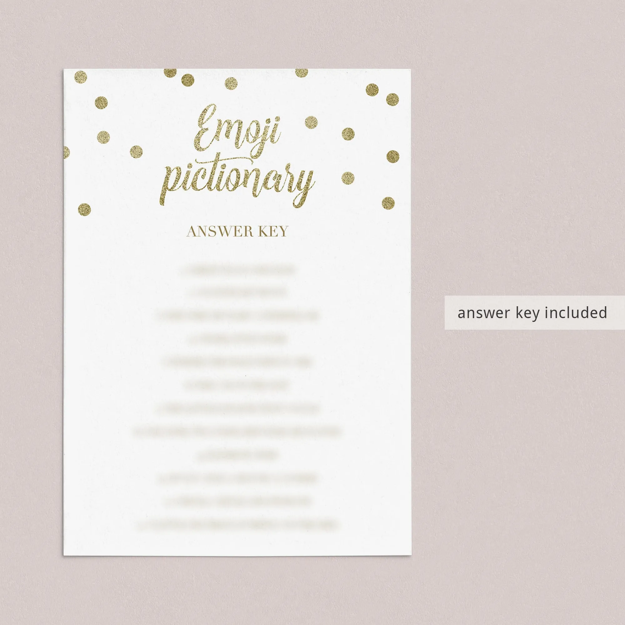 Emoji Pictionary Baby Shower Game Gold Confetti Printable & Fillable PDF Template