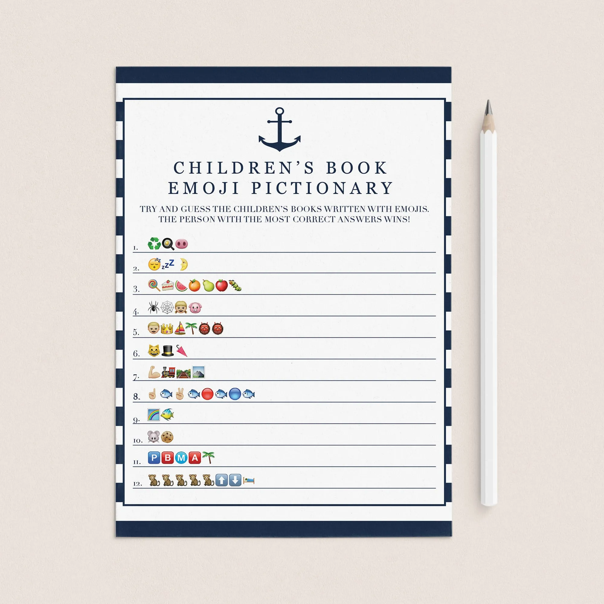 Emoji Pictionary for Boy Baby Shower Printable & Virtual Template