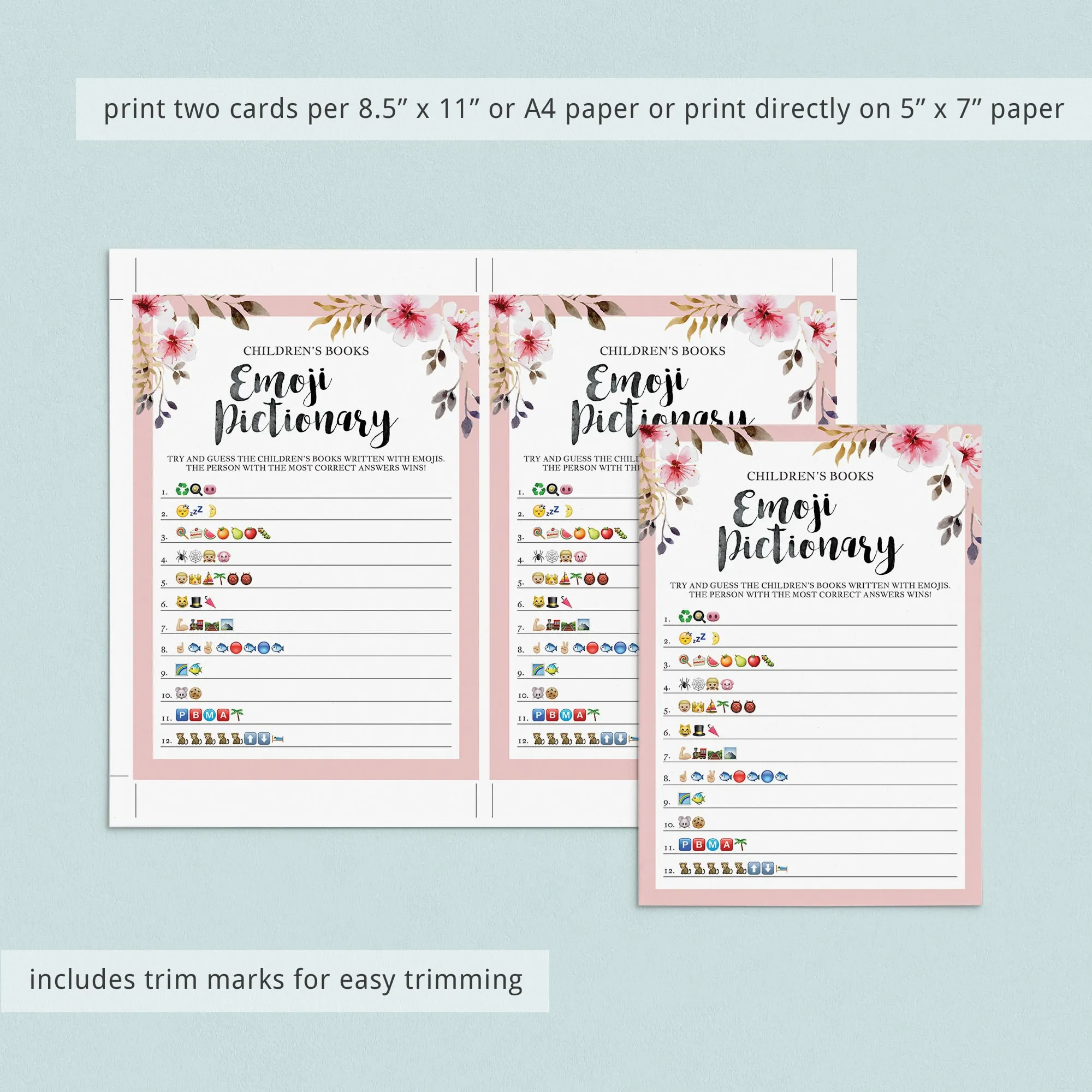 Emoji Pictionary for Girl Baby Shower Printable