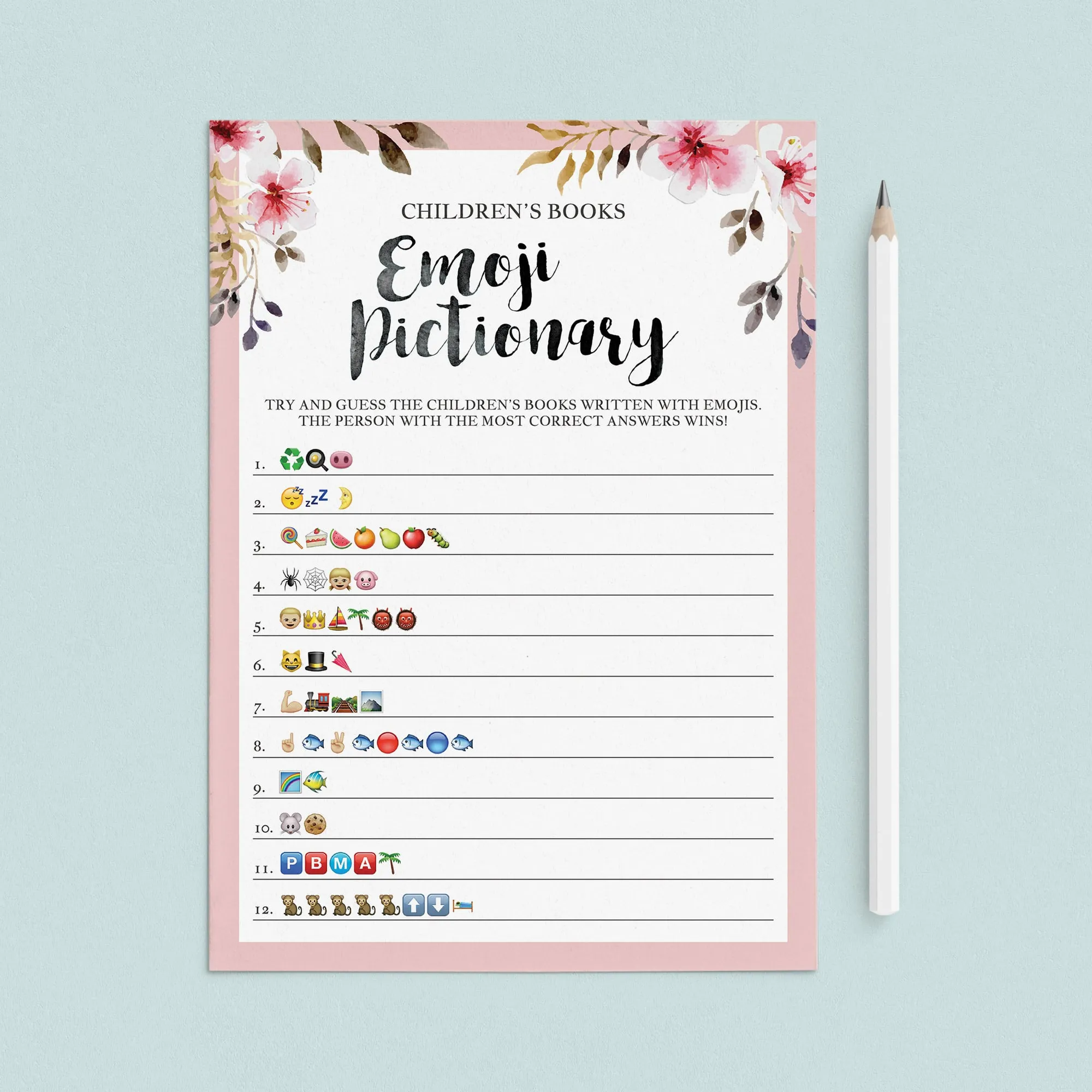 Emoji Pictionary for Girl Baby Shower Printable