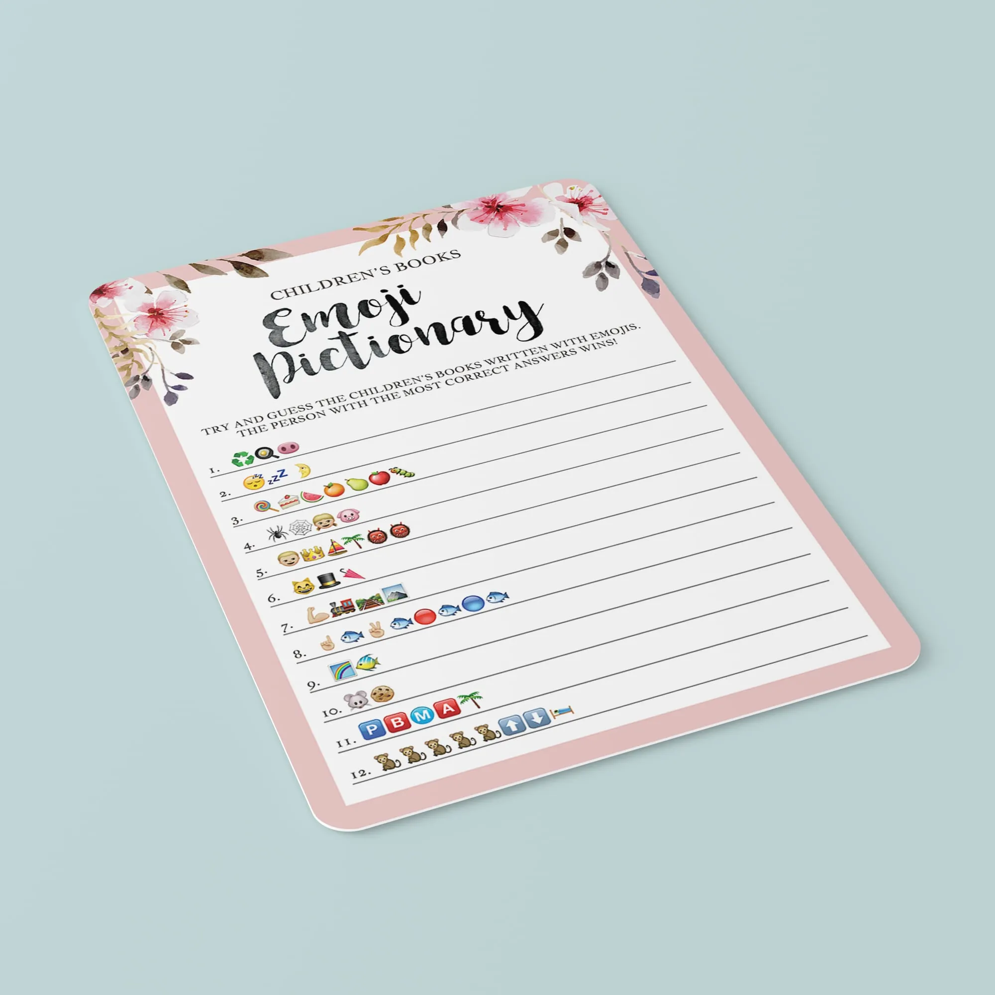 Emoji Pictionary for Girl Baby Shower Printable