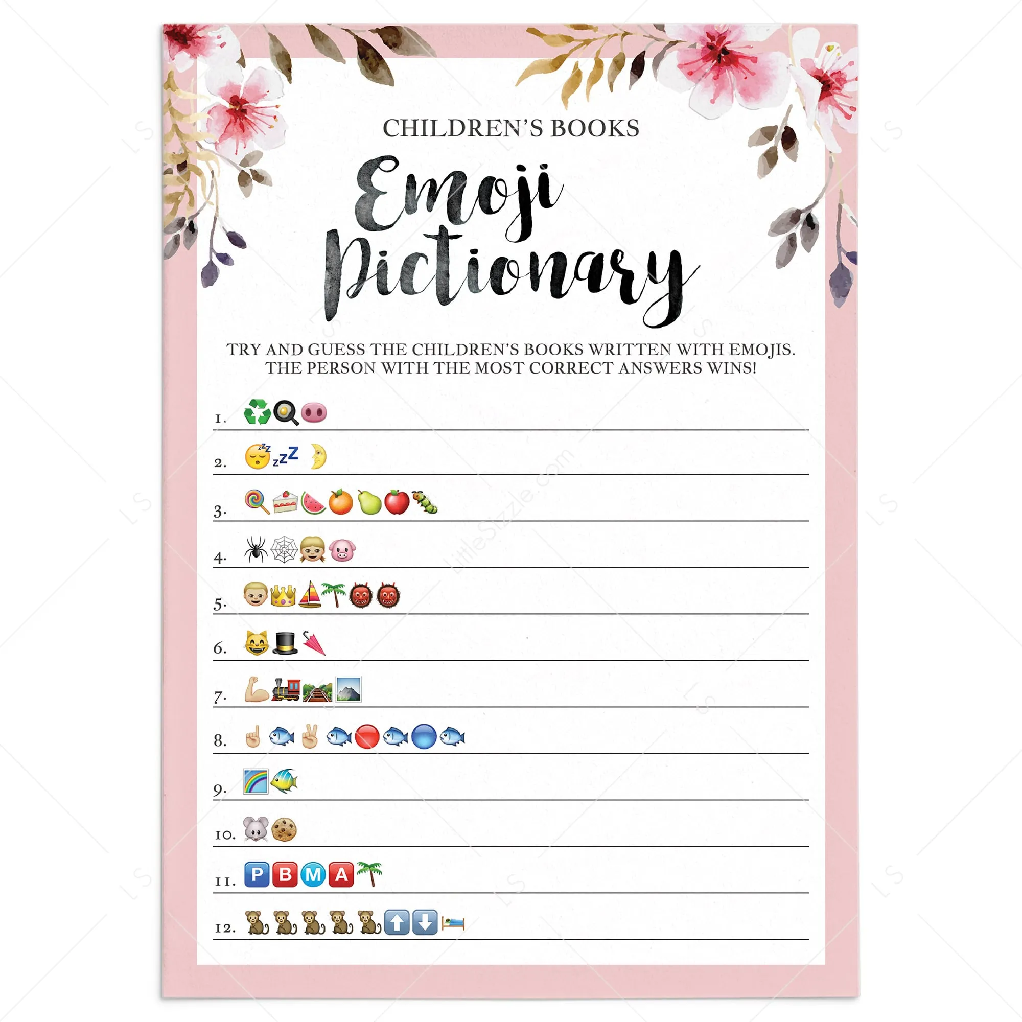 Emoji Pictionary for Girl Baby Shower Printable