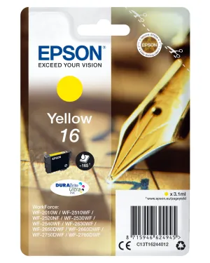 Epson Ink Cartridges, Durabrite" Ultra, 16, Pen And Crossword, Singlepack, 1 X 3.1 Ml Yellow