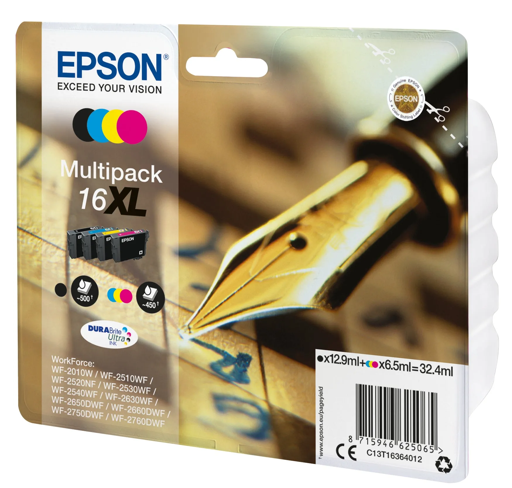 Epson Ink Cartridges, Durabrite" Ultra, 16Xl, Pen And Crossword, Multipack, 1 X 6.5 Ml Yellow, 1 X 6.5 Ml Cyan, 1 X 6.5