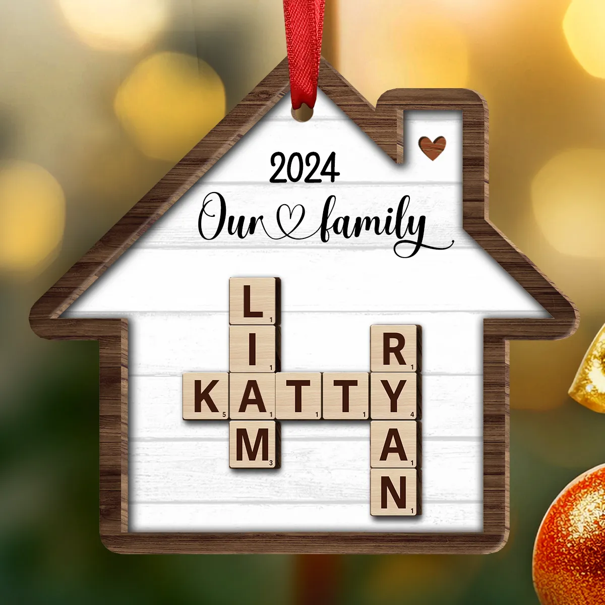 Family Crossword Puzzle Art Personalized House Shaped Wooden Ornament