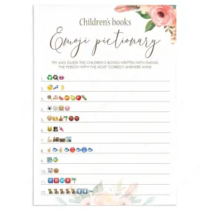 Floral Baby Shower Game Emoji Pictionary Printable