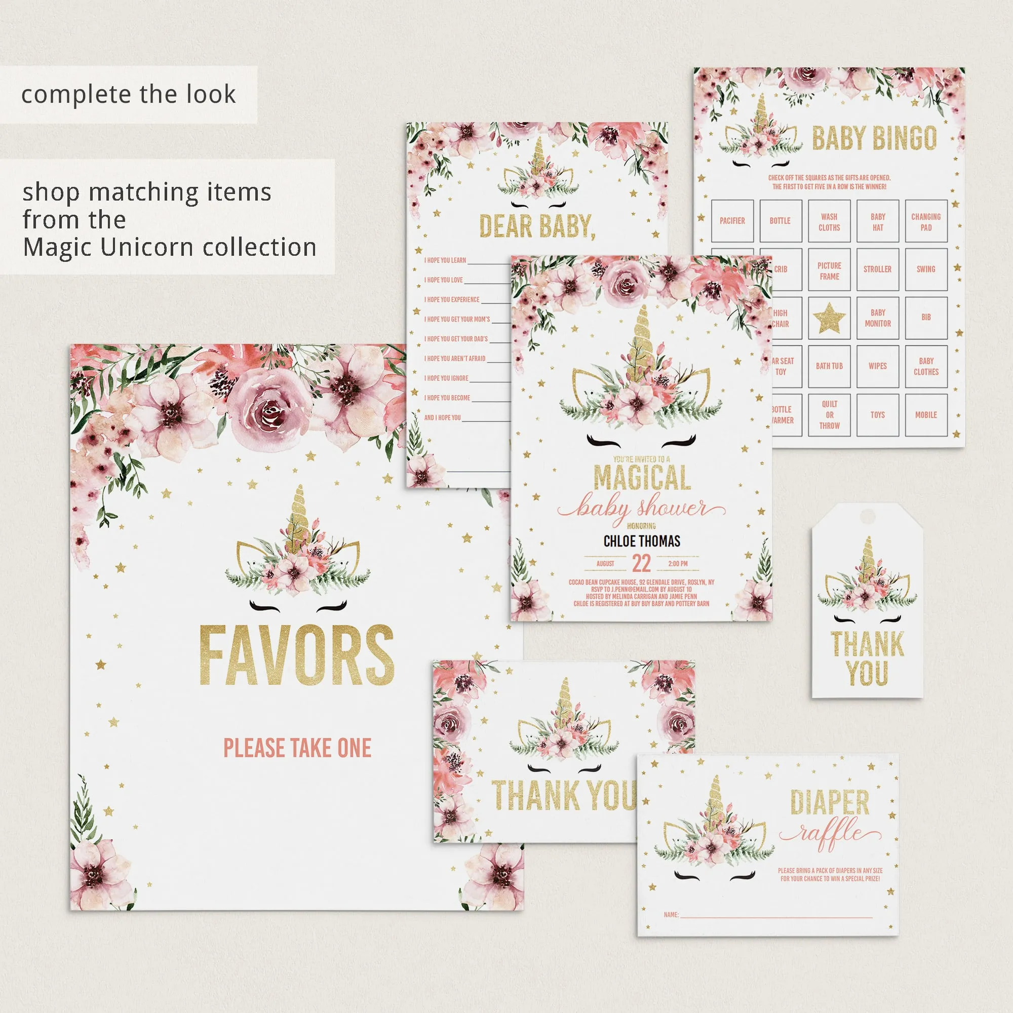 Floral Unicorn BabyShower Games Pack XL