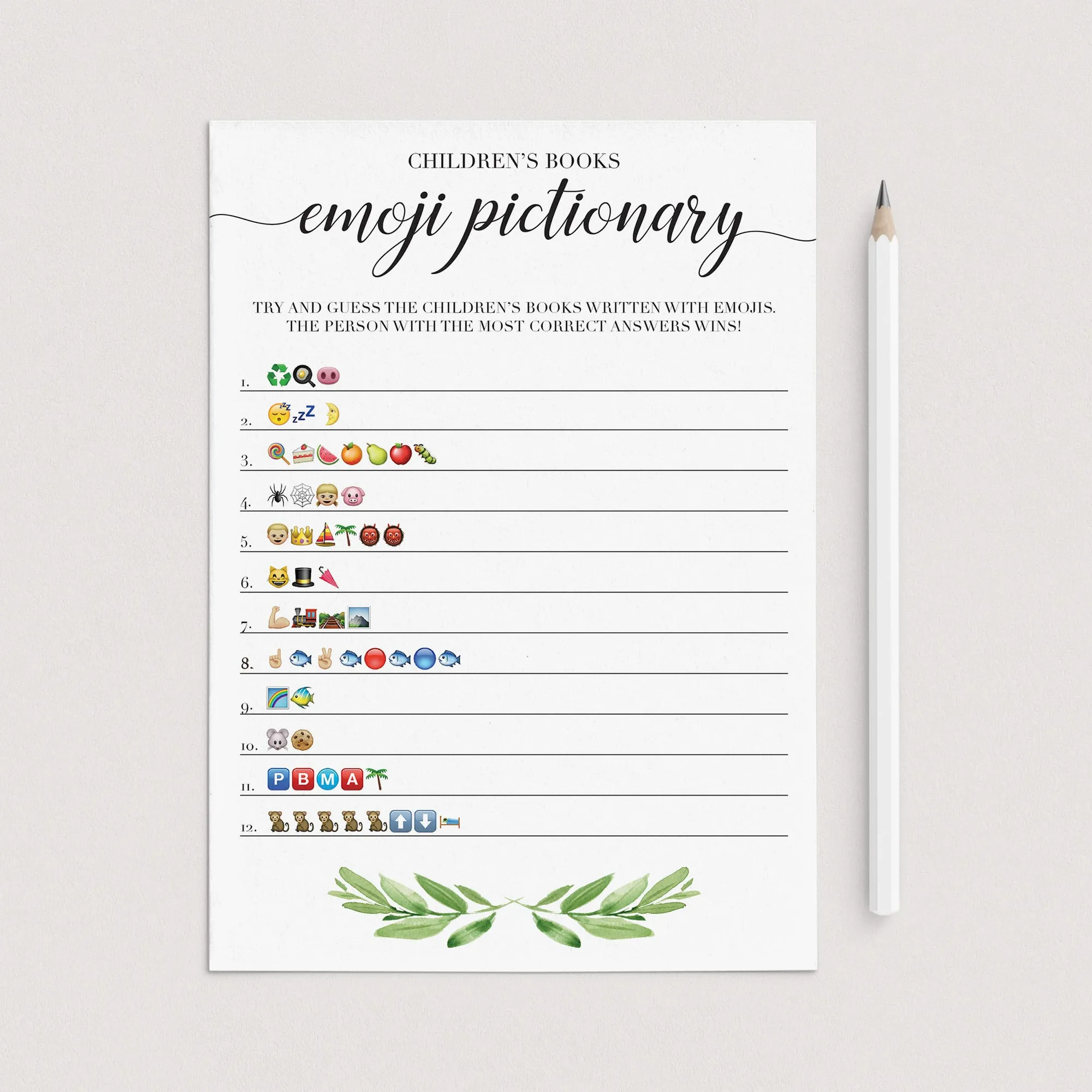 Gender Neutral Baby Shower Emoji Pictionary Printable and Virtual