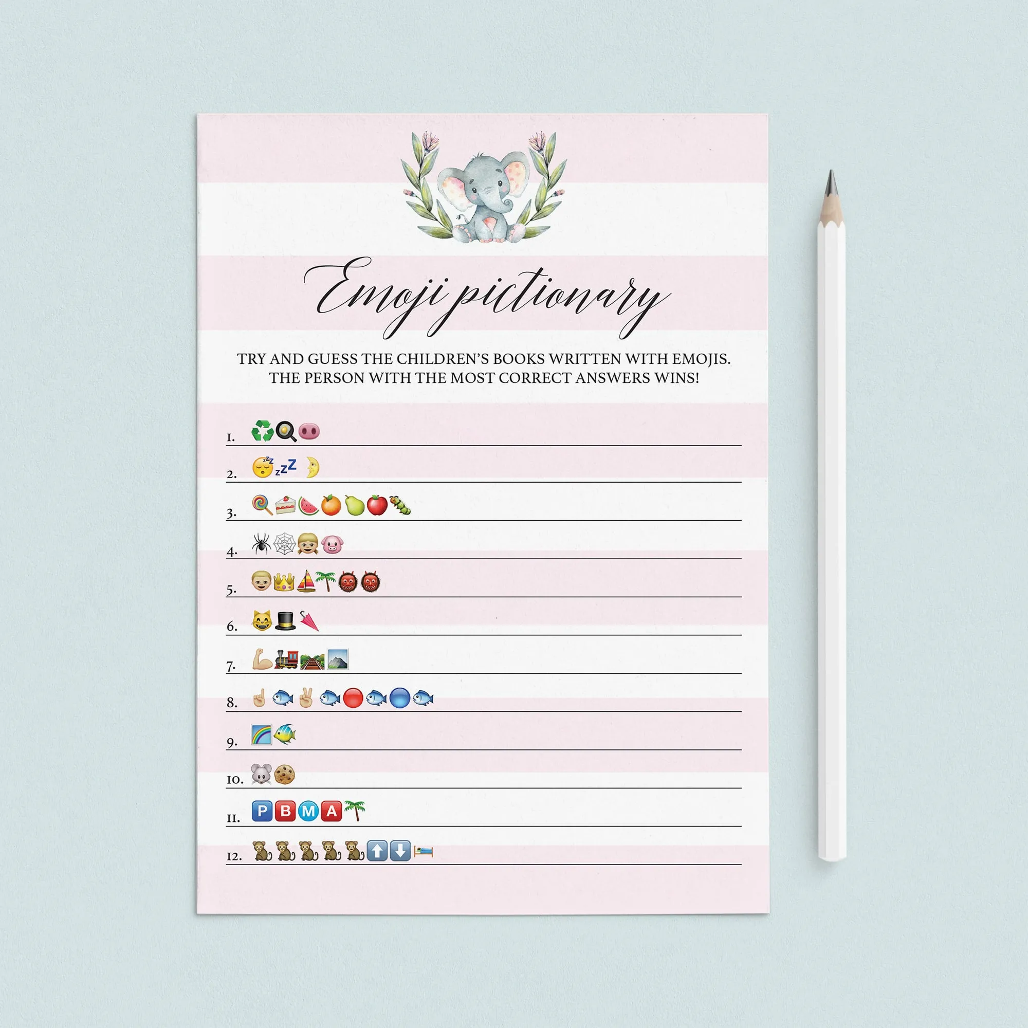 Girl Baby Shower Game Emoji Pictionary Printable