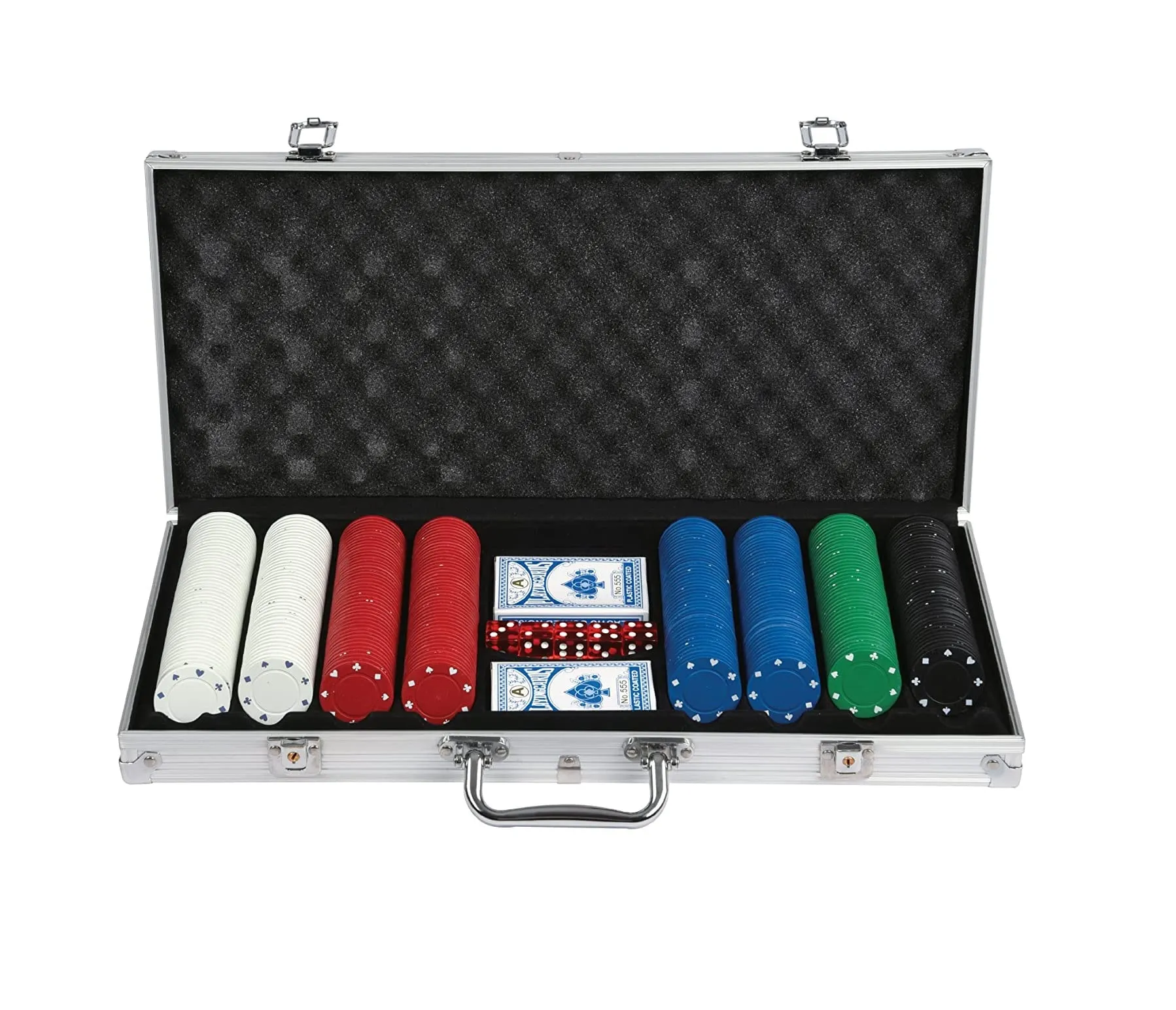 Global Gizmos 50559 400 Piece Poker Set / 4g Chips/Contains Chips, Dice & Cards/Portable Casino Style Carry Case/Texas Hold’Em, Blackjack and More, Silver