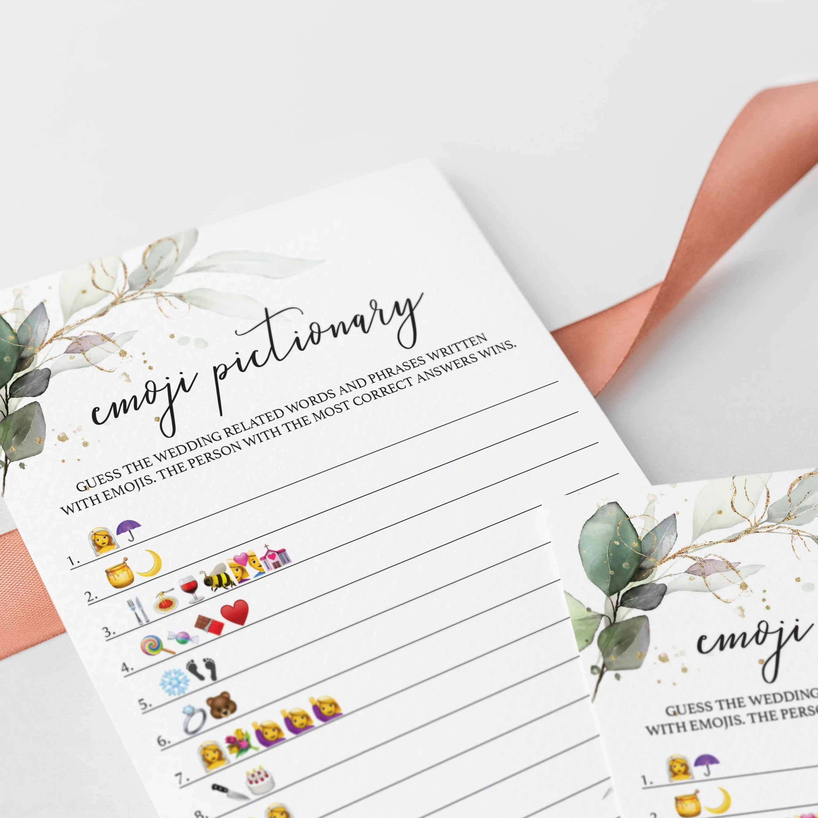 Greenery Bridal Shower Emoji Pictionary Game Printable