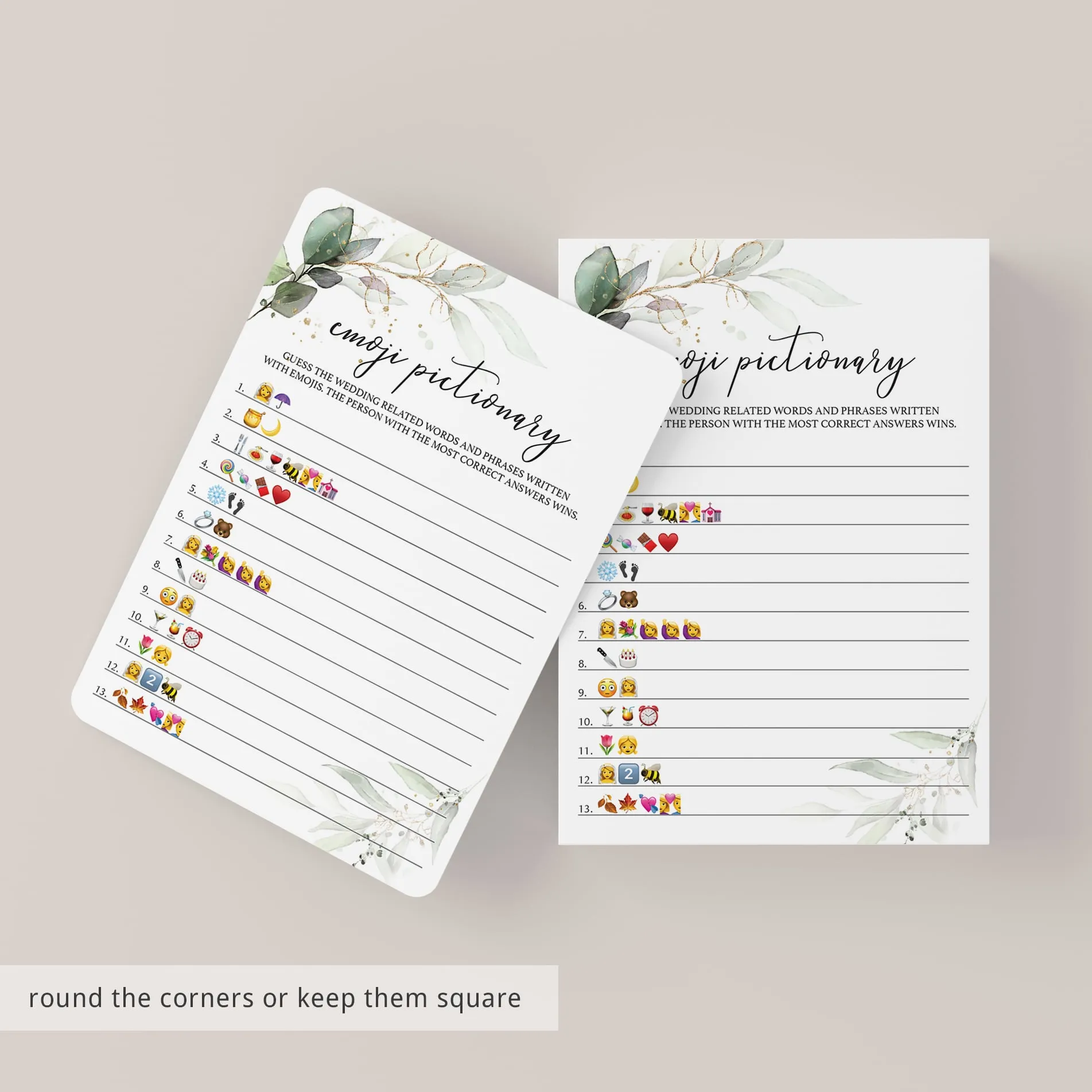 Greenery Bridal Shower Emoji Pictionary Game Printable