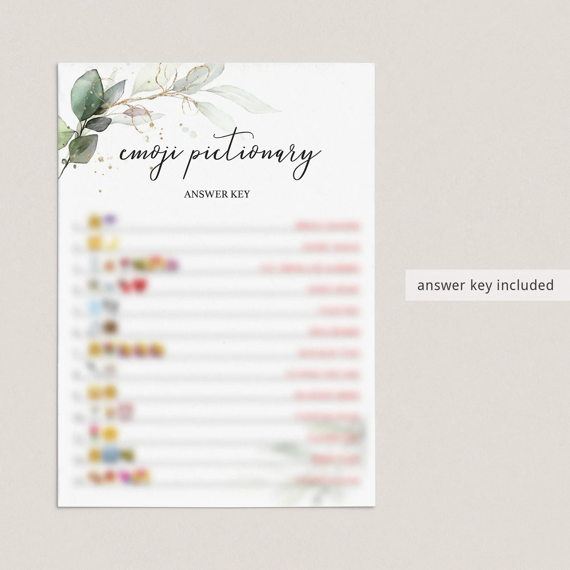 Greenery Bridal Shower Emoji Pictionary Game Printable