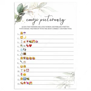 Greenery Bridal Shower Emoji Pictionary Game Printable