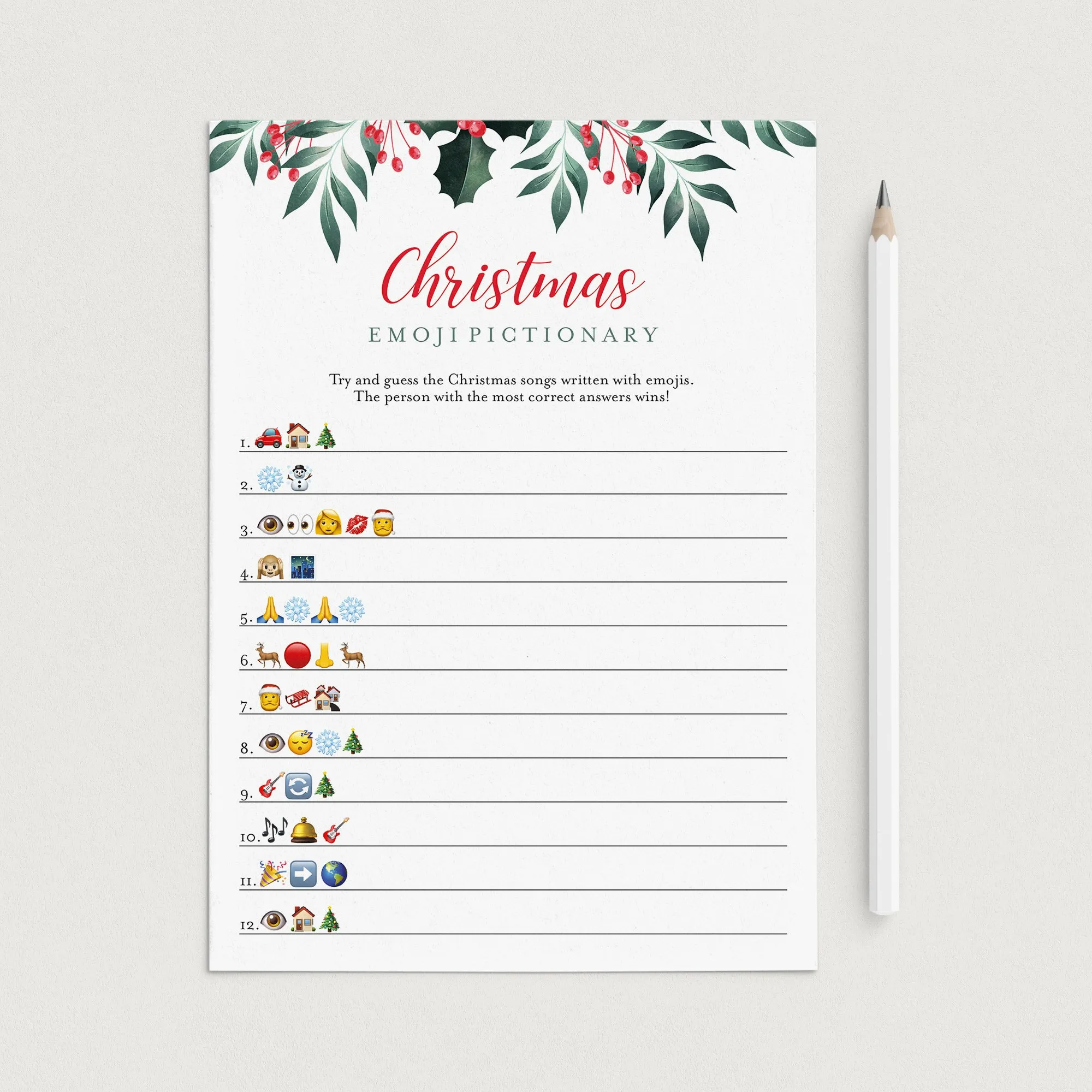 Greenery Christmas Emojis Game Printable