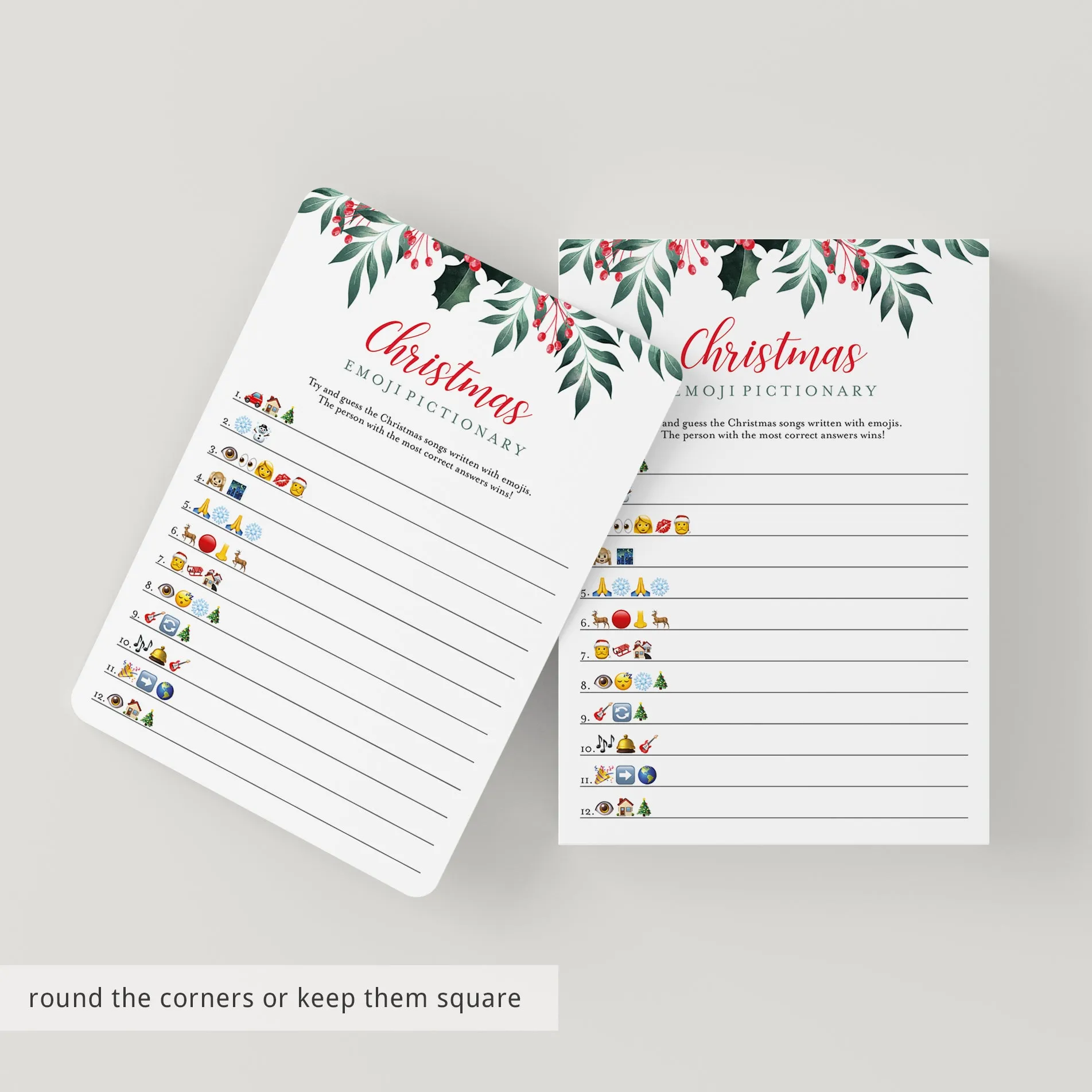 Greenery Christmas Emojis Game Printable