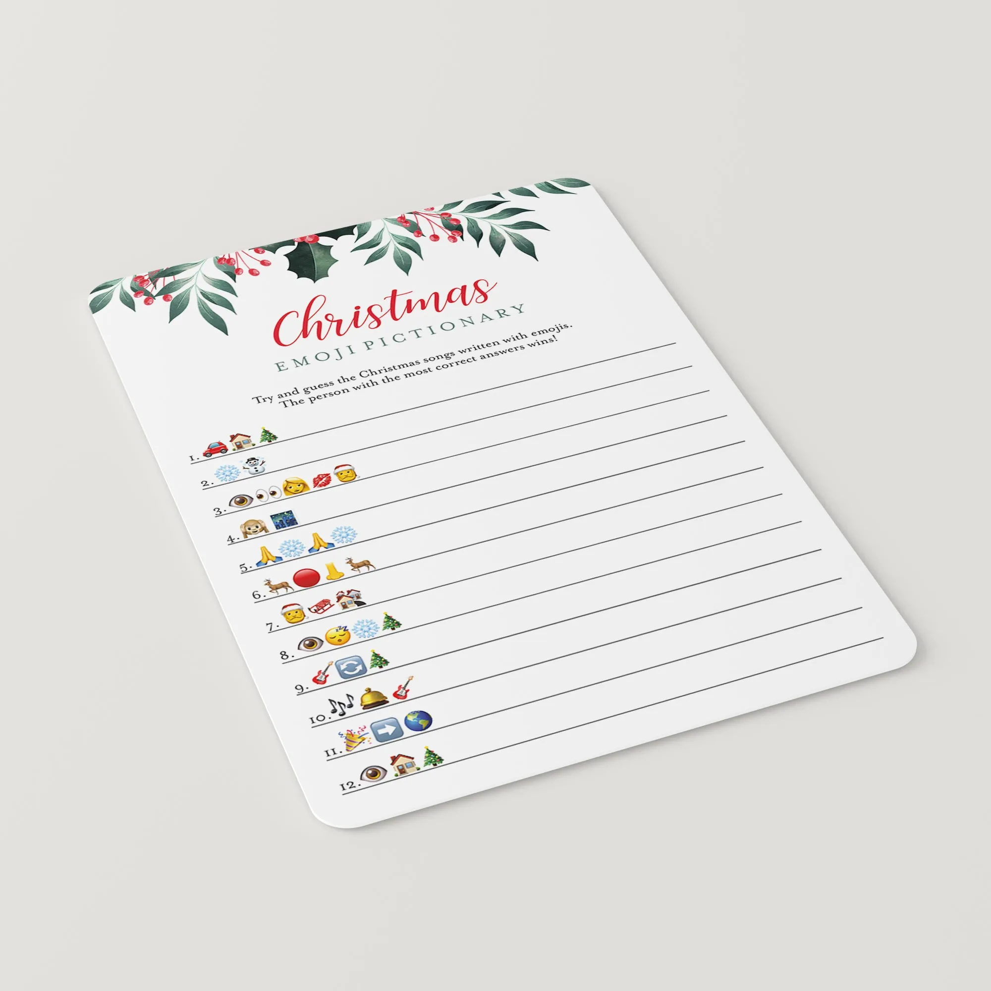 Greenery Christmas Emojis Game Printable