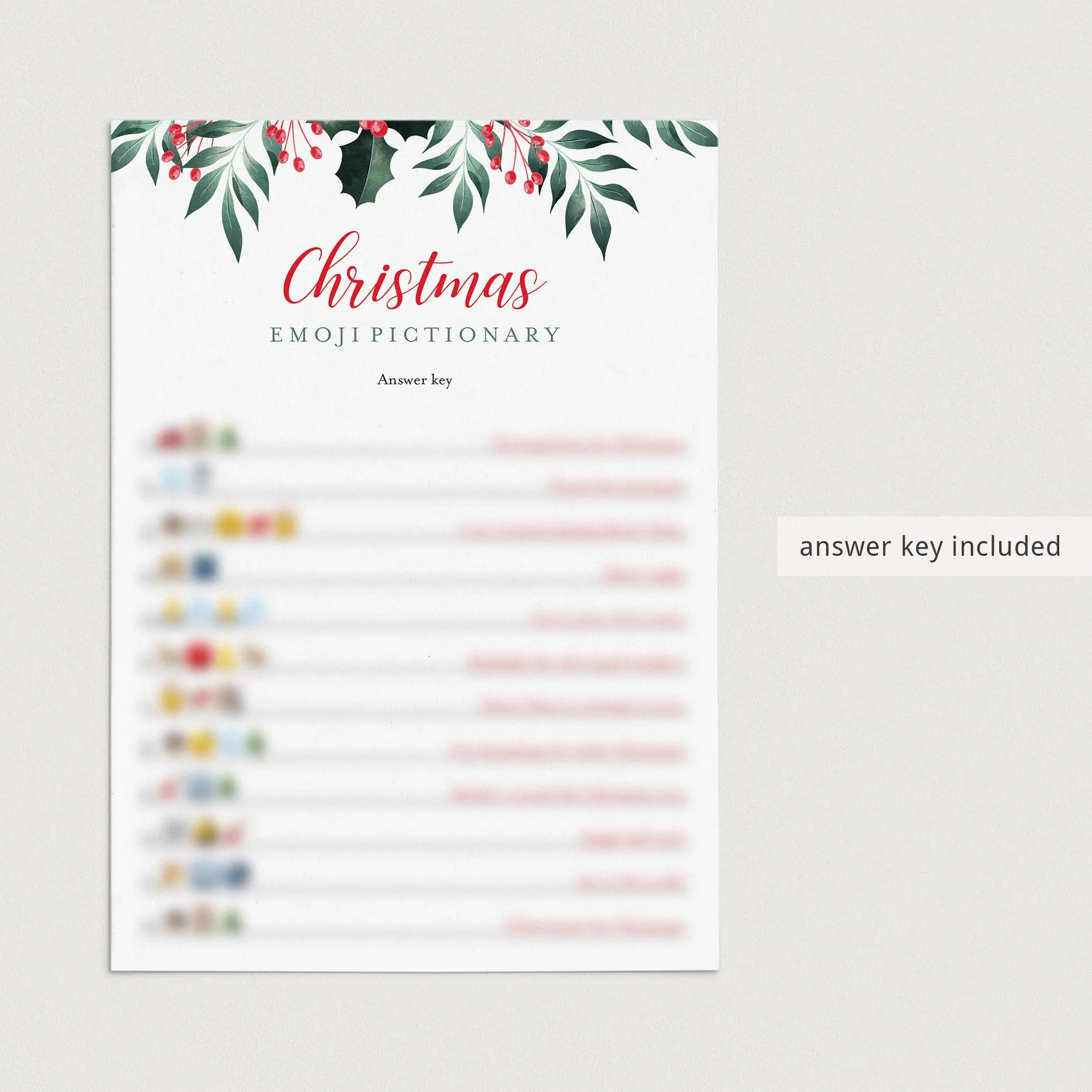 Greenery Christmas Emojis Game Printable