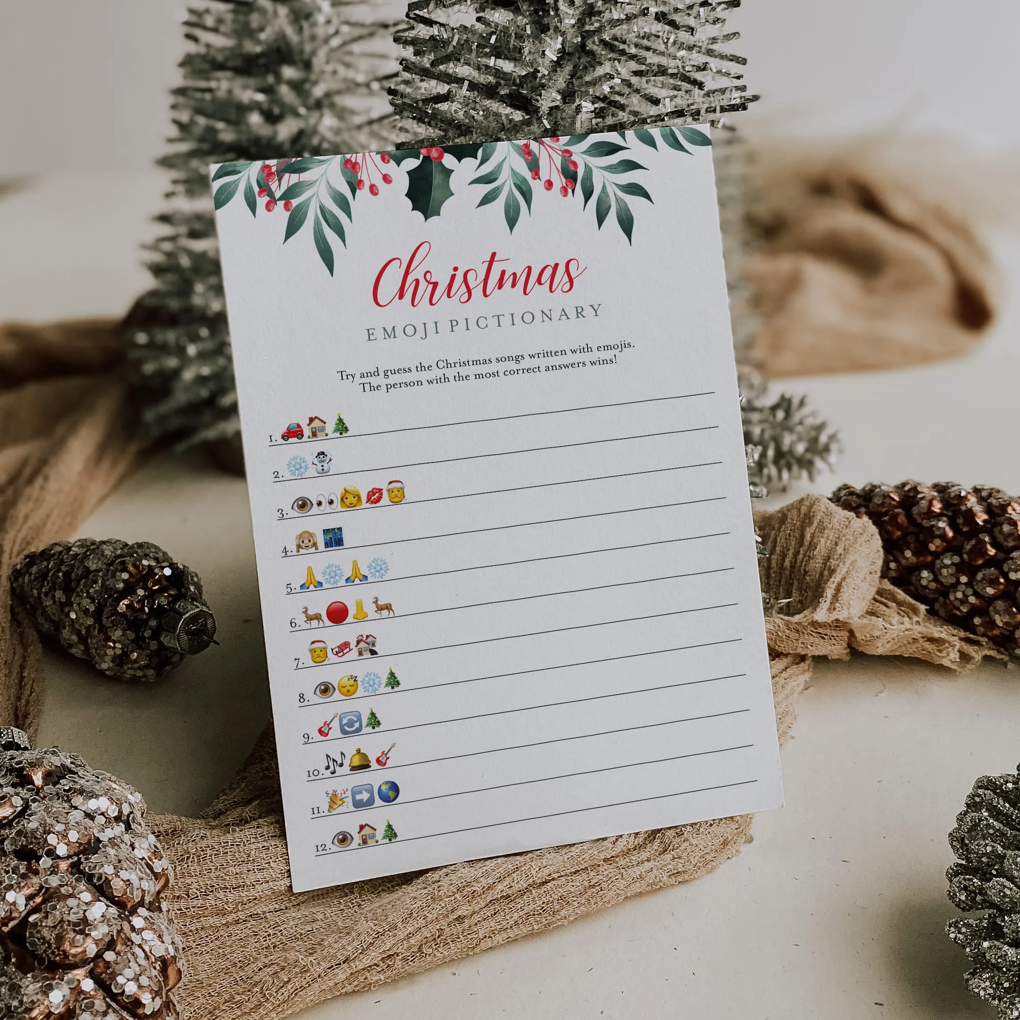 Greenery Christmas Emojis Game Printable