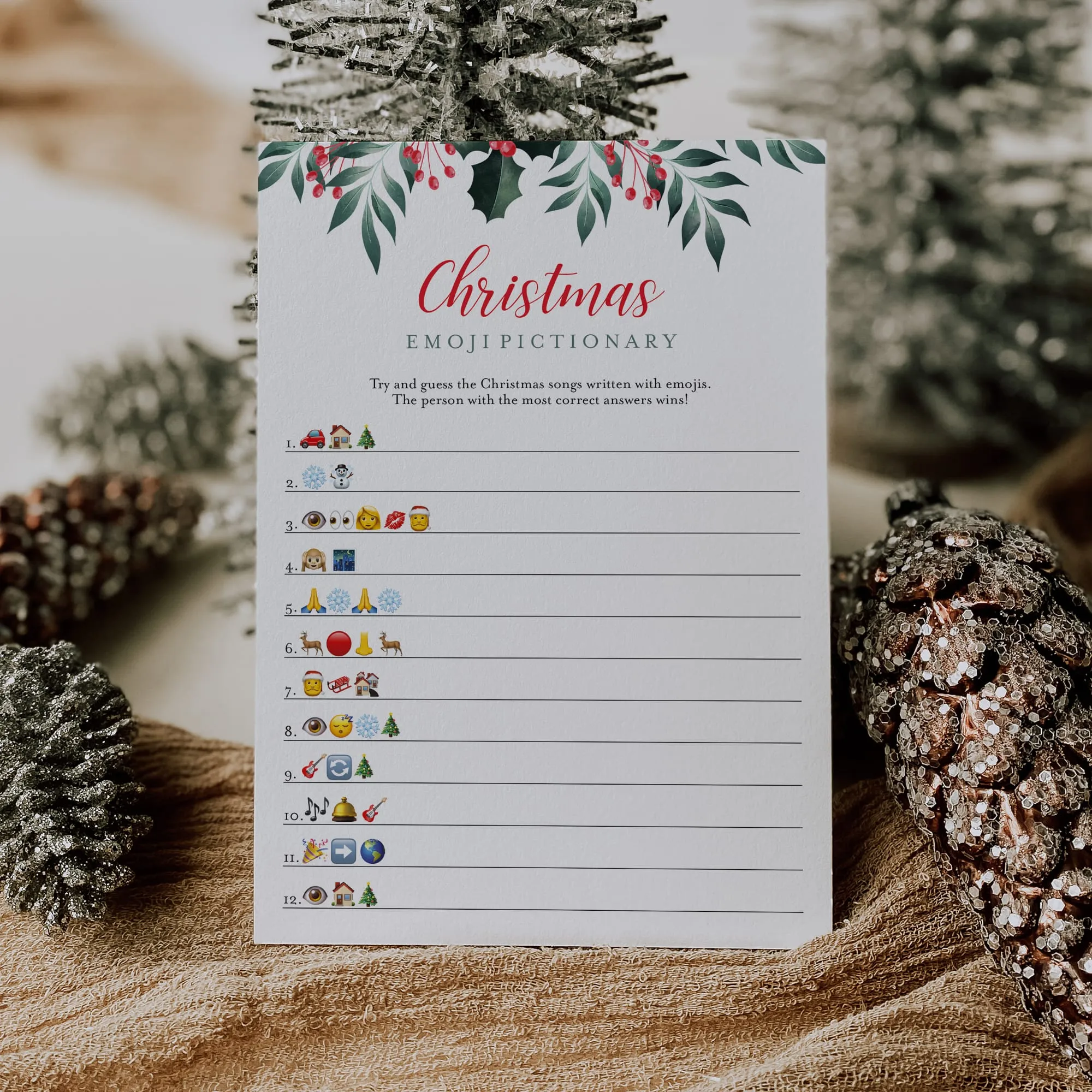 Greenery Christmas Emojis Game Printable