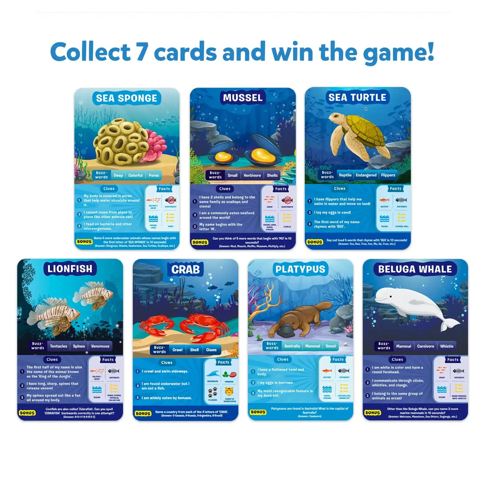 Guess in 10: Underwater Animals | Trivia card game (ages 8 )