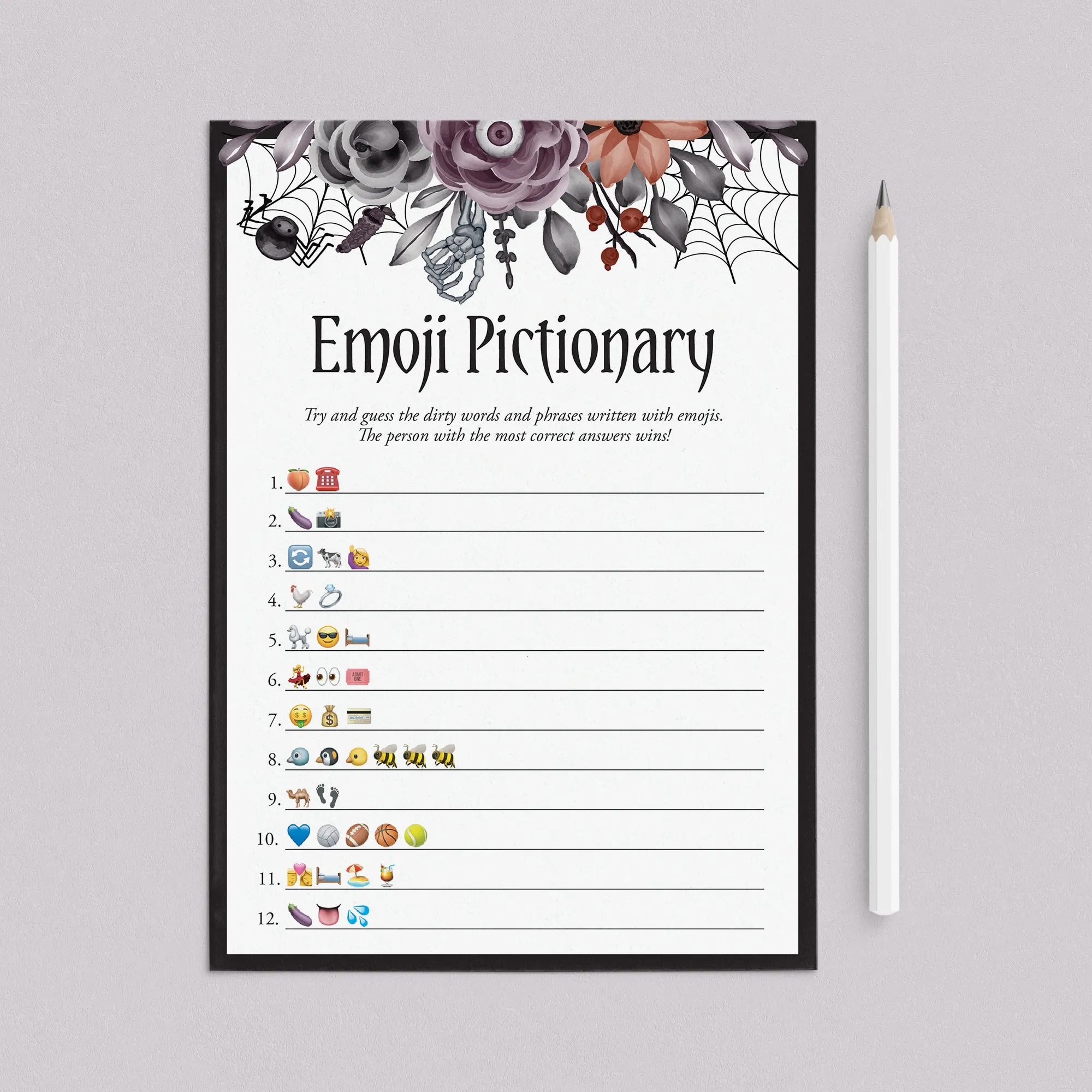 Halloween Bachelorette Party Emoji Game with Answer Key