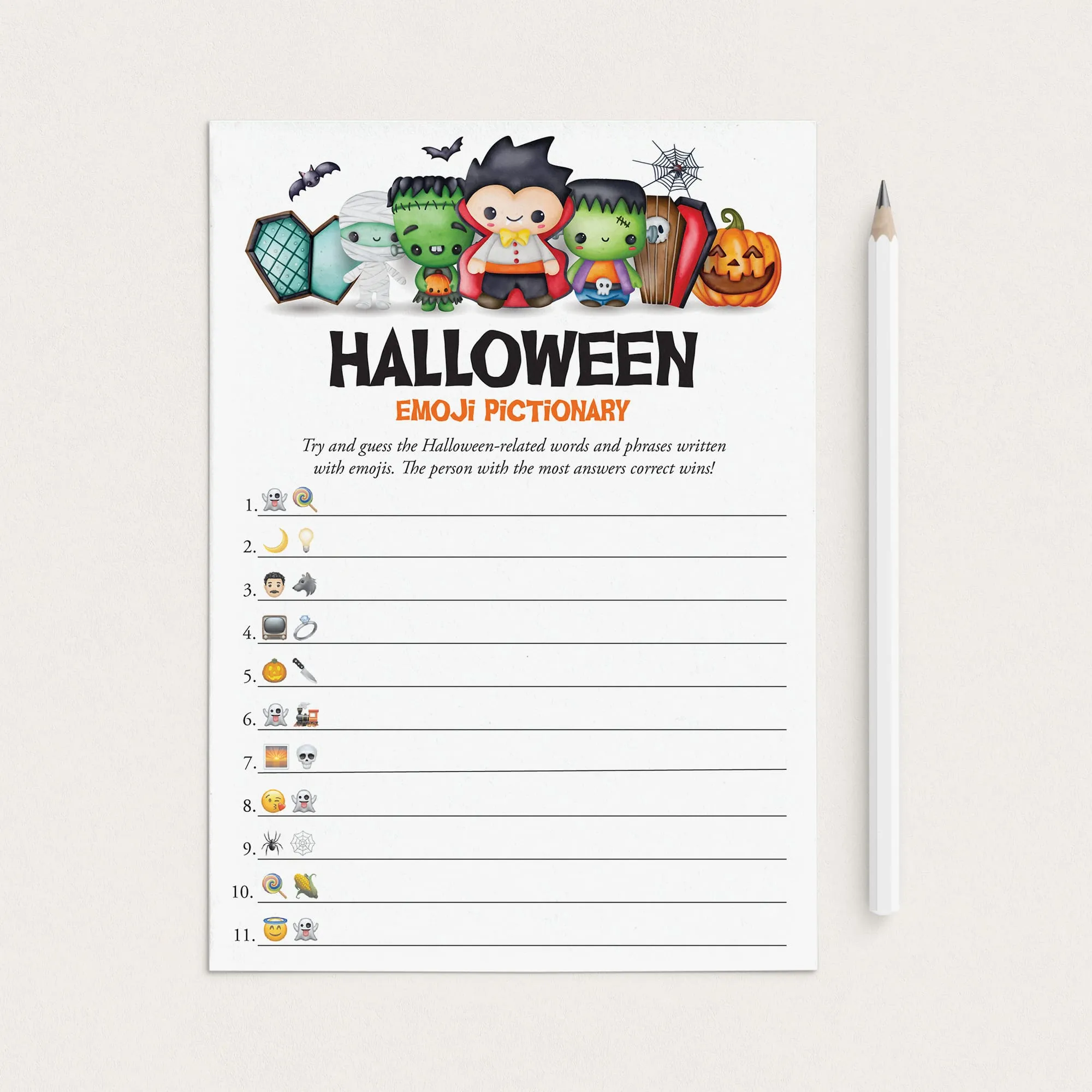 Halloween Emoji Pictionary with Answer Key Printable