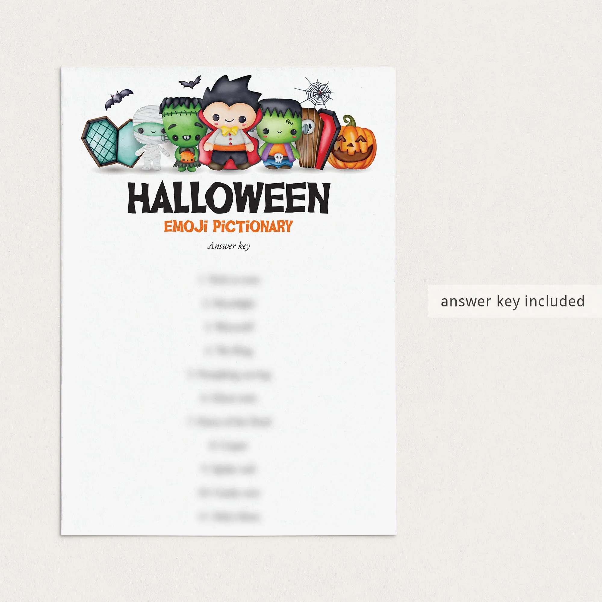 Halloween Emoji Pictionary with Answer Key Printable