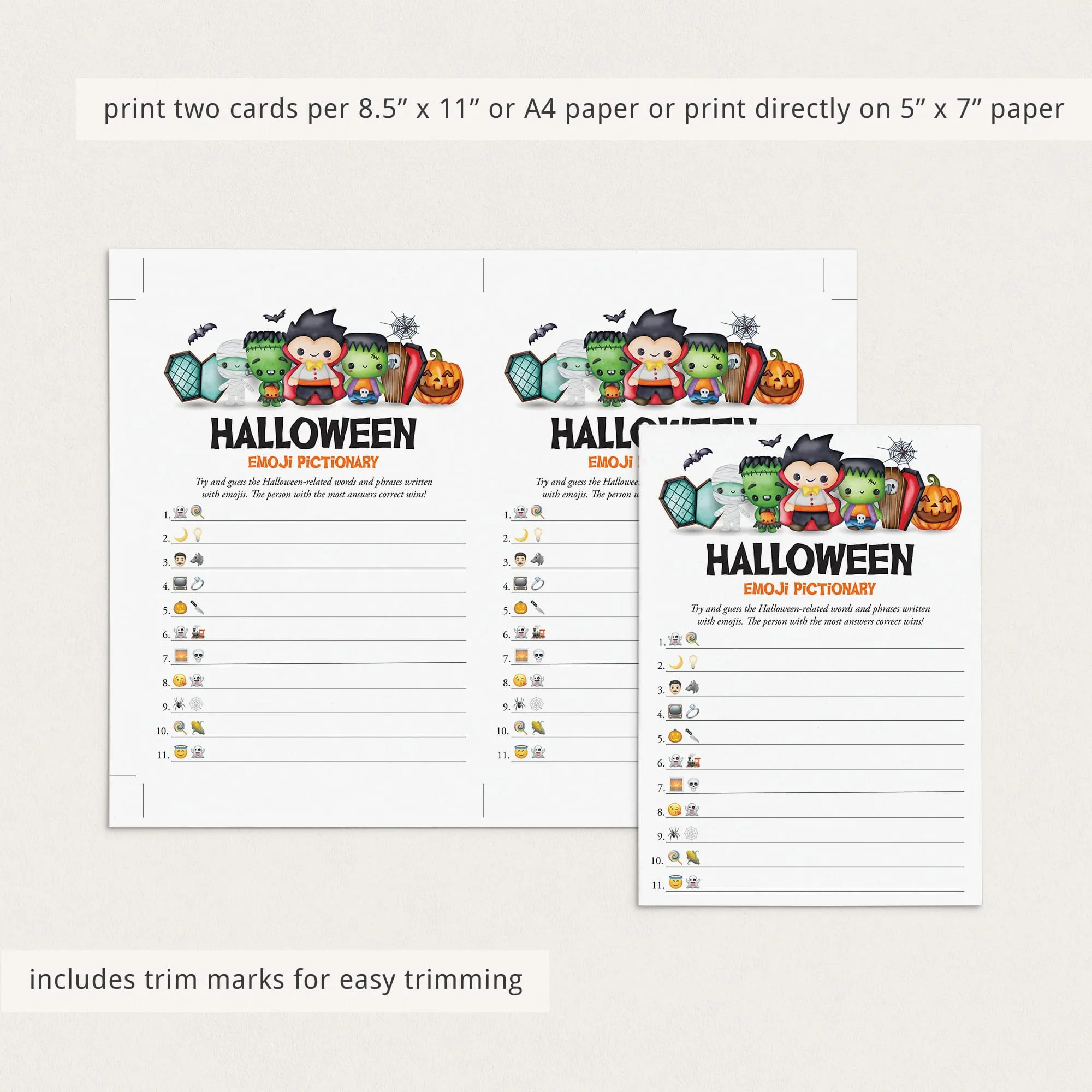 Halloween Emoji Pictionary with Answer Key Printable