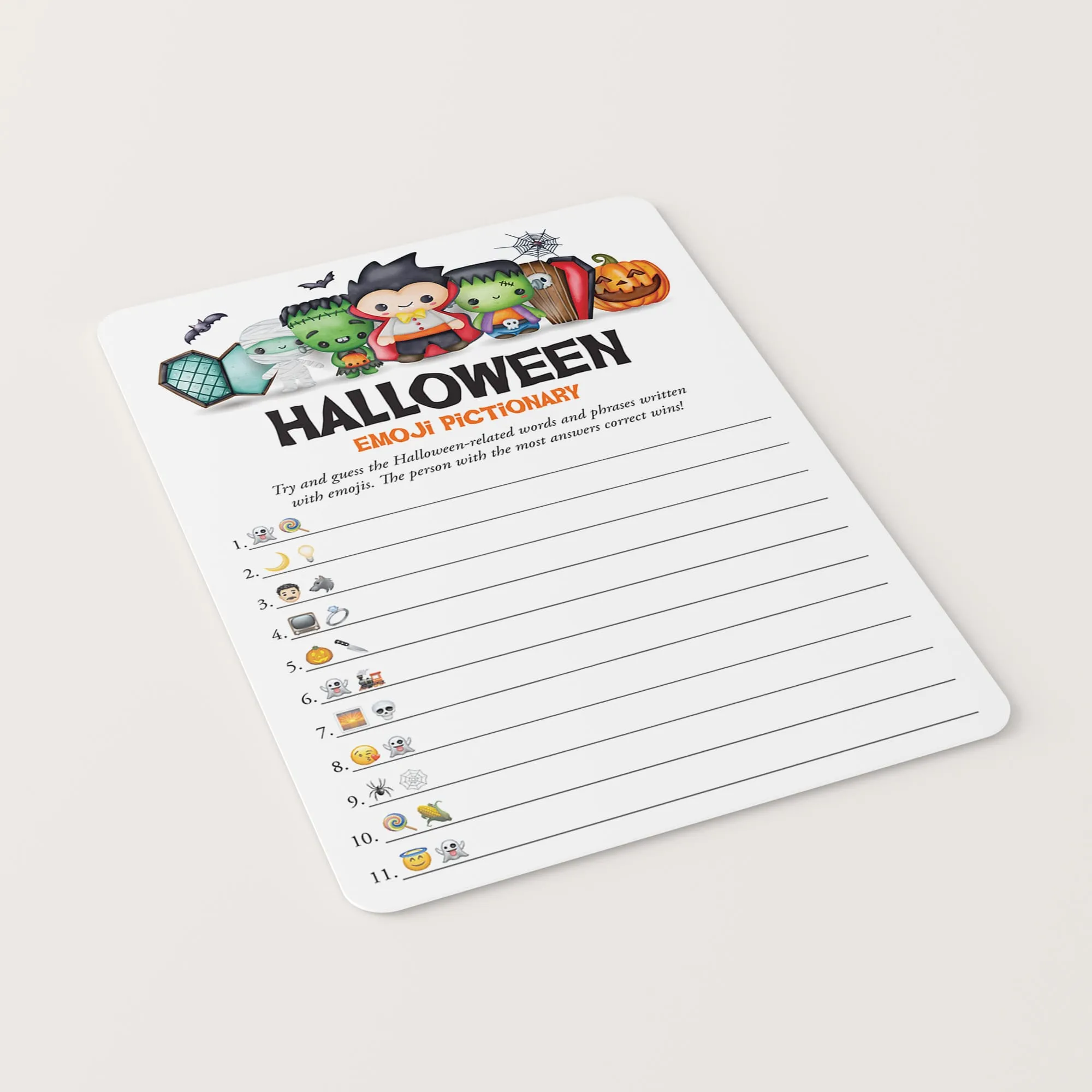 Halloween Emoji Pictionary with Answer Key Printable