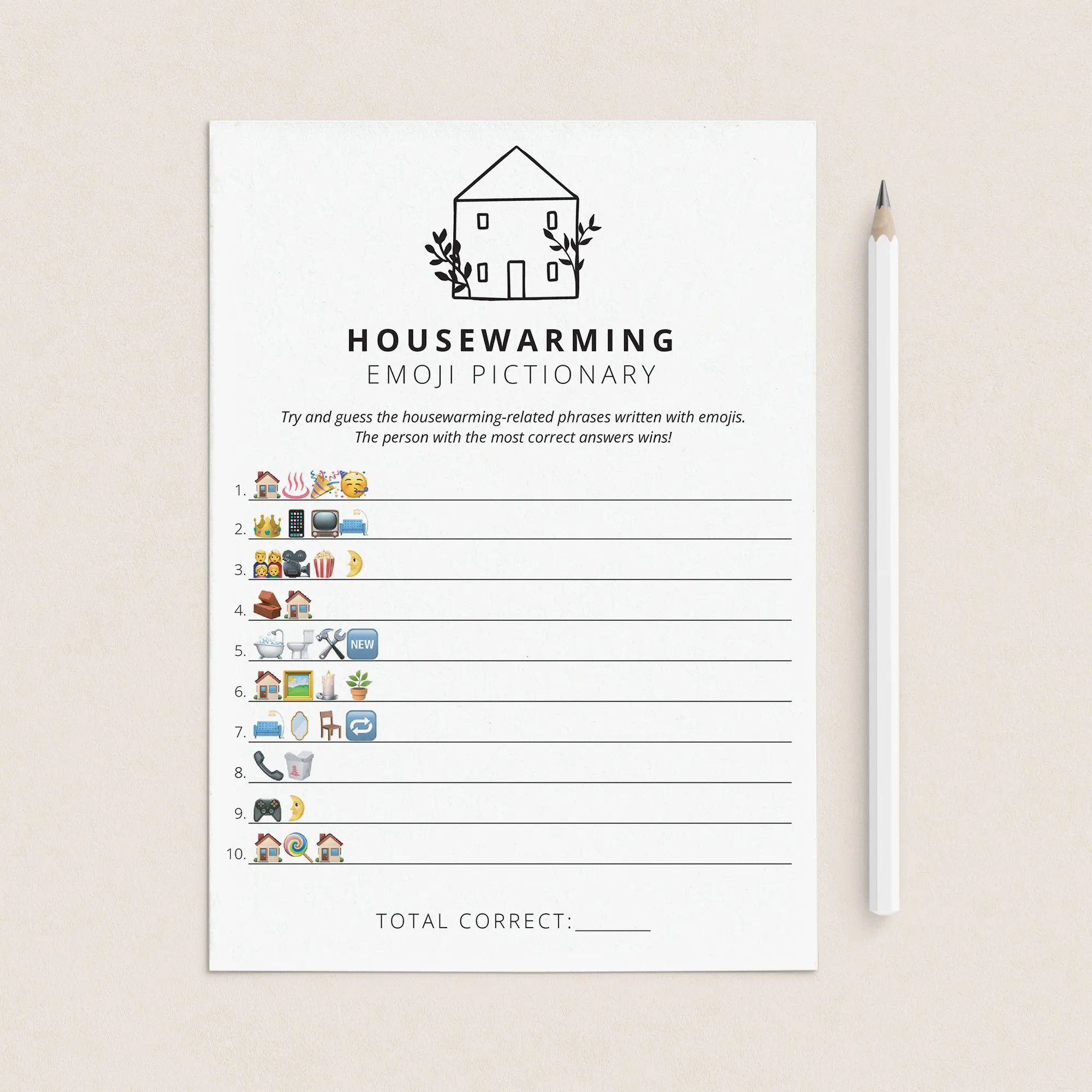 Housewarming Party Emoji Game with Answer Key Printable