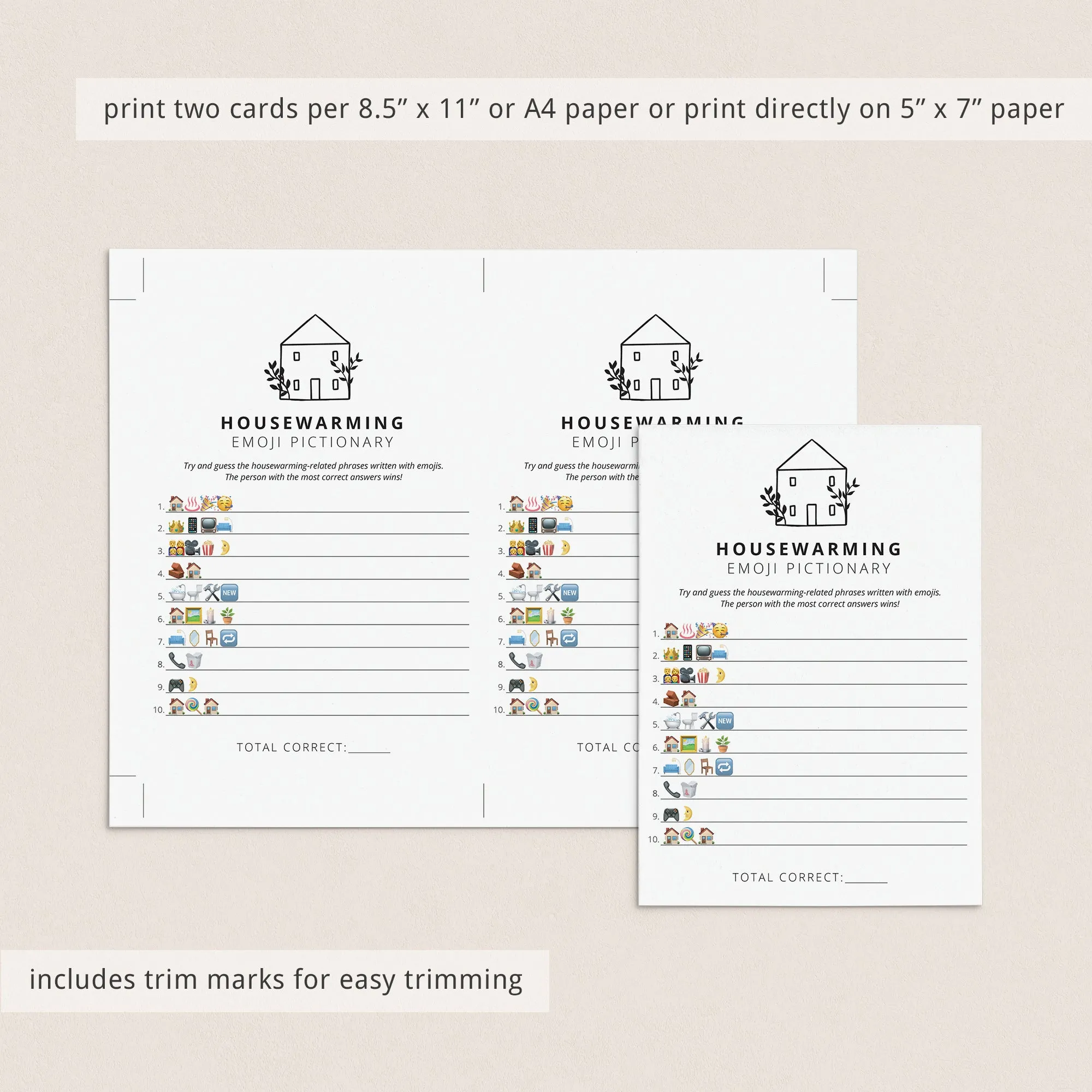 Housewarming Party Emoji Game with Answer Key Printable