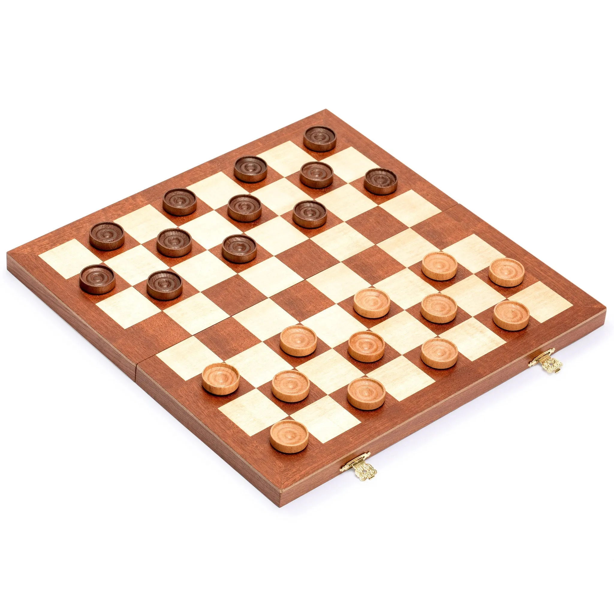 Husaria 14.2" International Checkers Folding Wooden Game Set - 8x8 Board