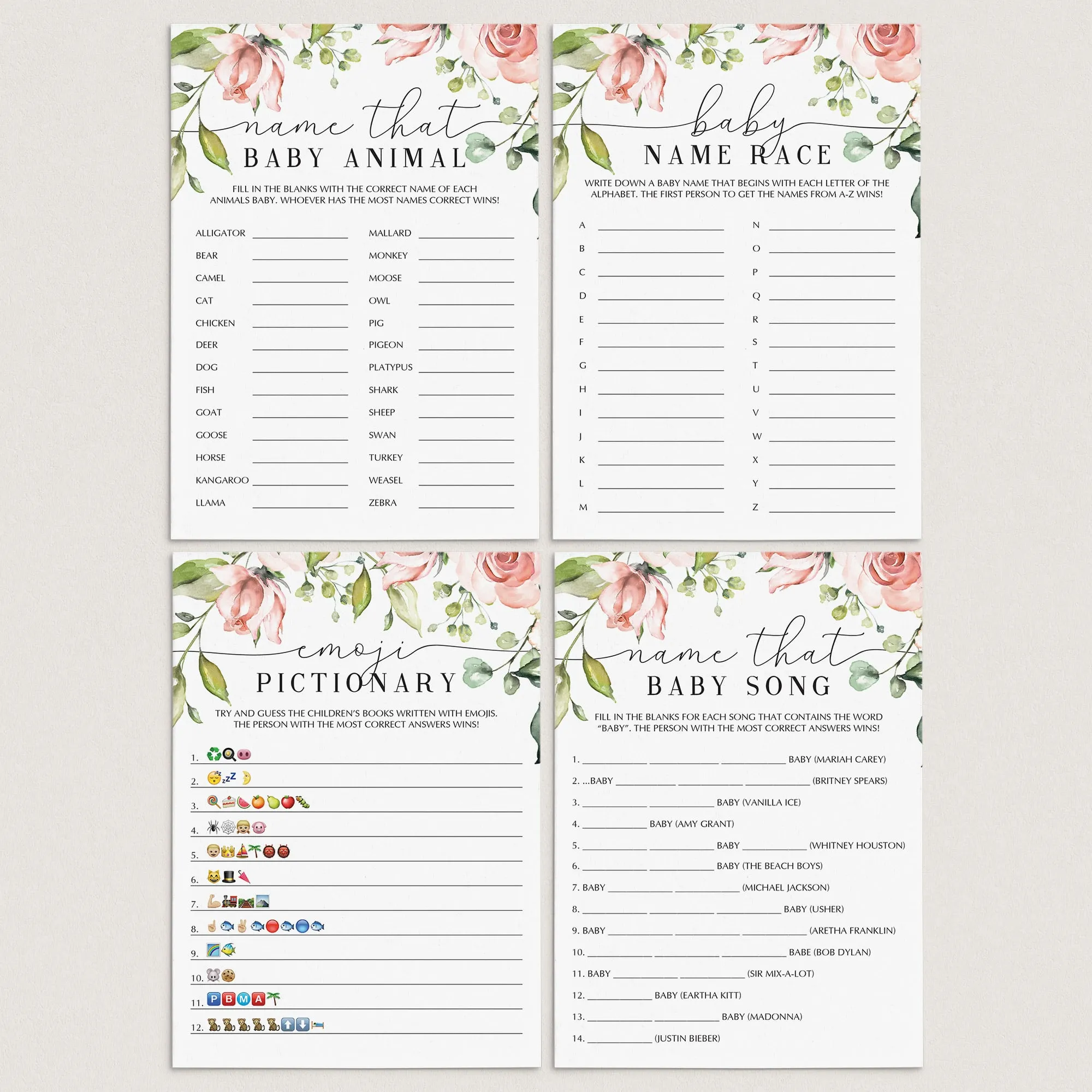 Instant Download Baby Shower Games Pack Blush Floral