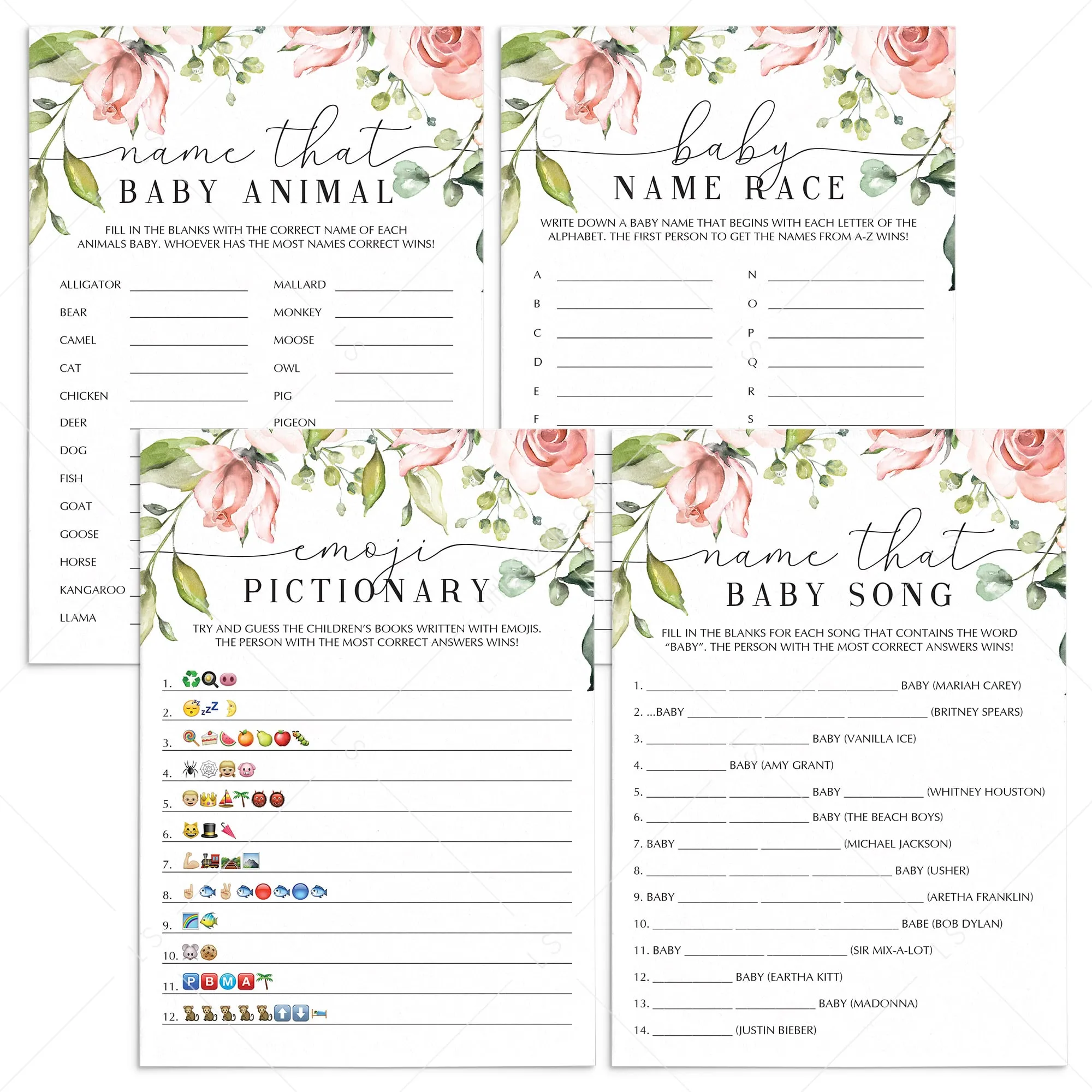 Instant Download Baby Shower Games Pack Blush Floral