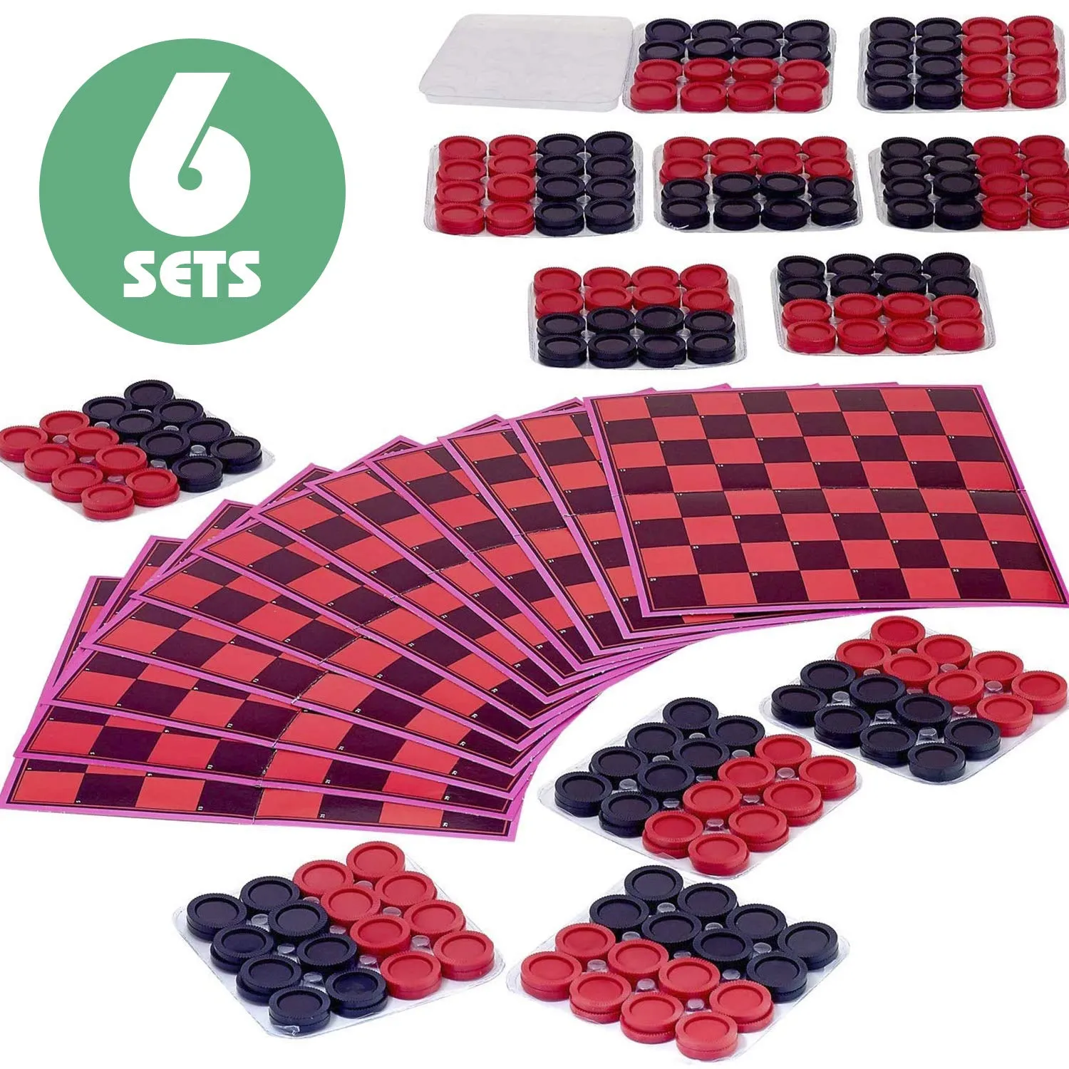 Kicko Checkers Set - 6 Pack - 11 x 9.75 Inches - Portable Checkers Board Games for Kids