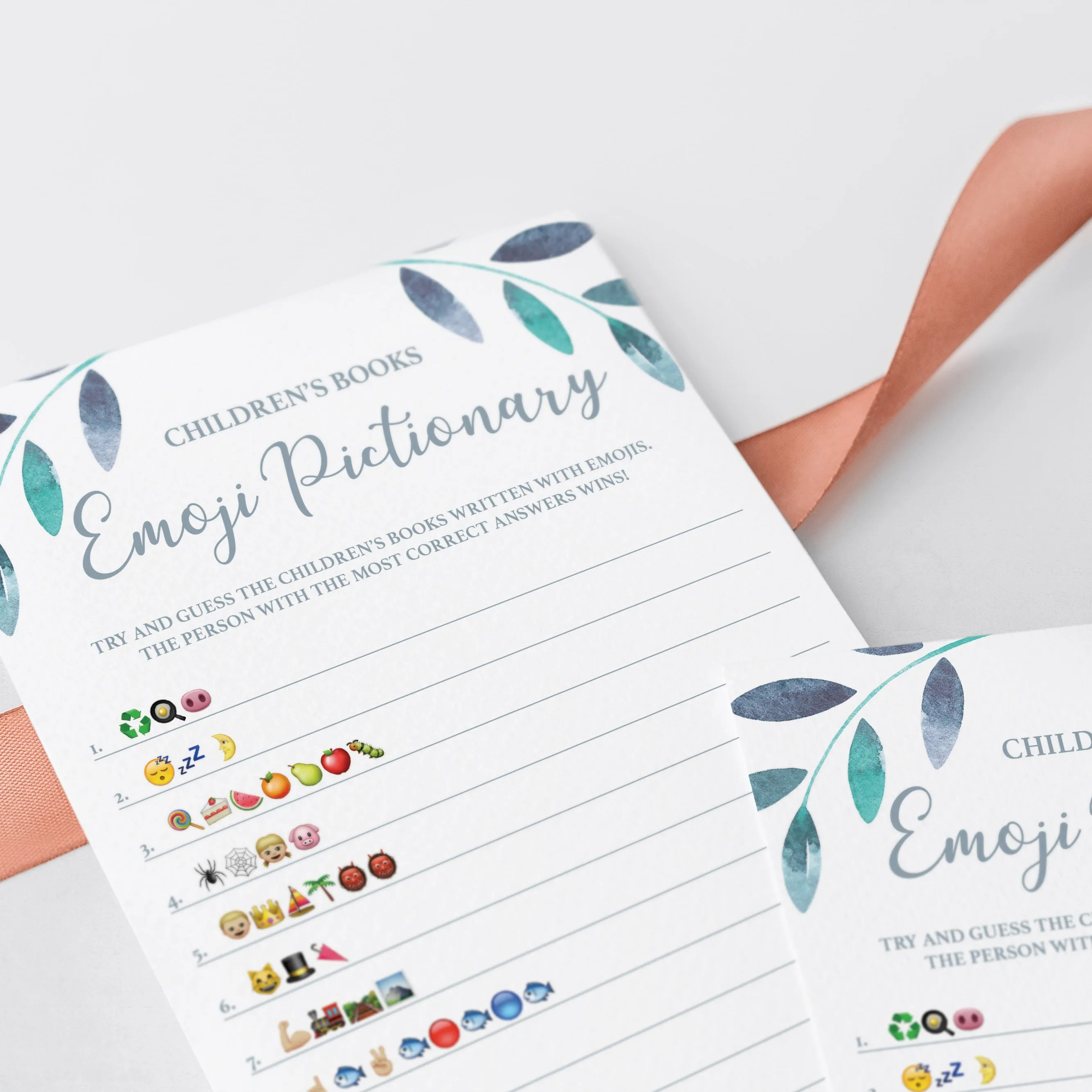 Leaf Baby Shower Emoji Pictionary Game Printable