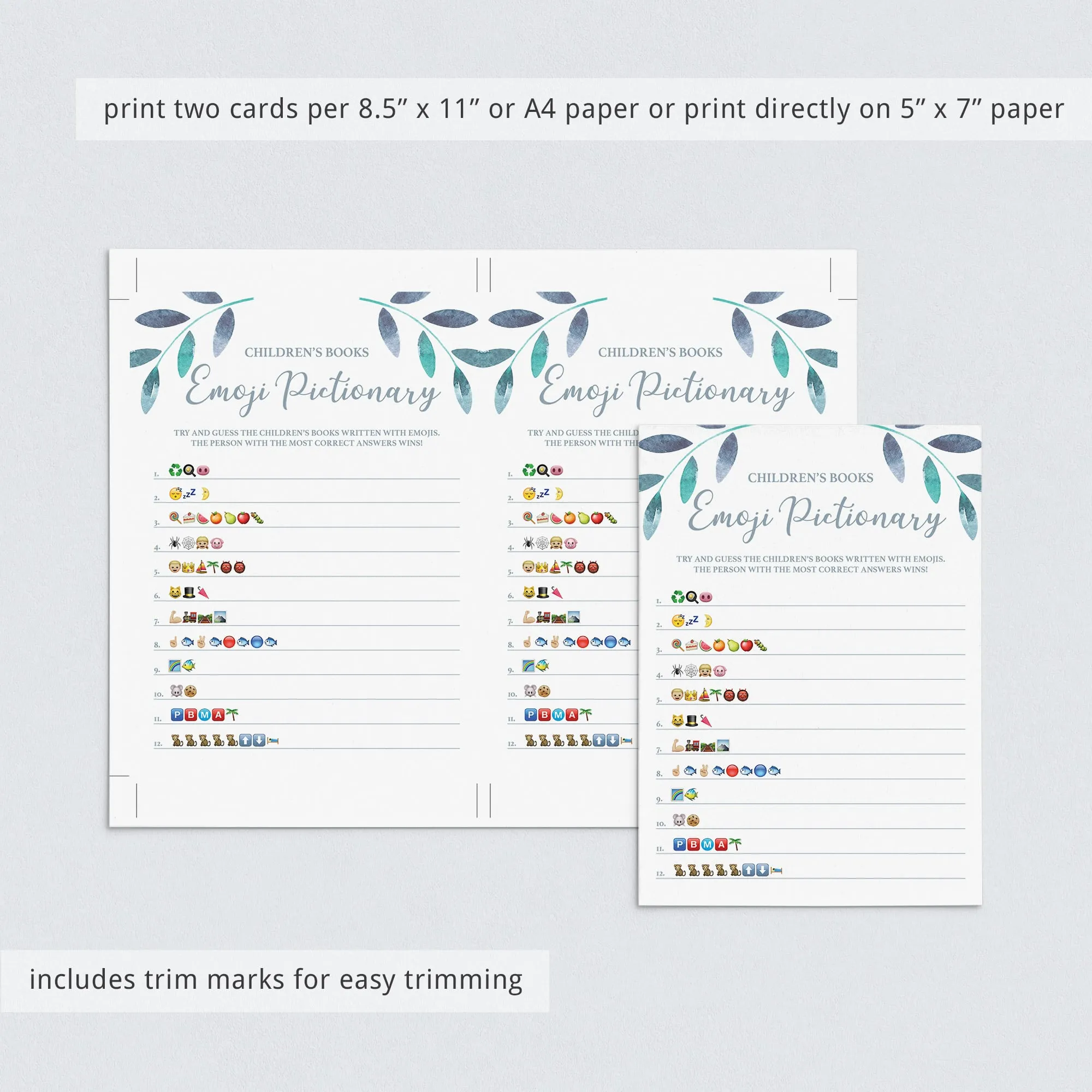 Leaf Baby Shower Emoji Pictionary Game Printable