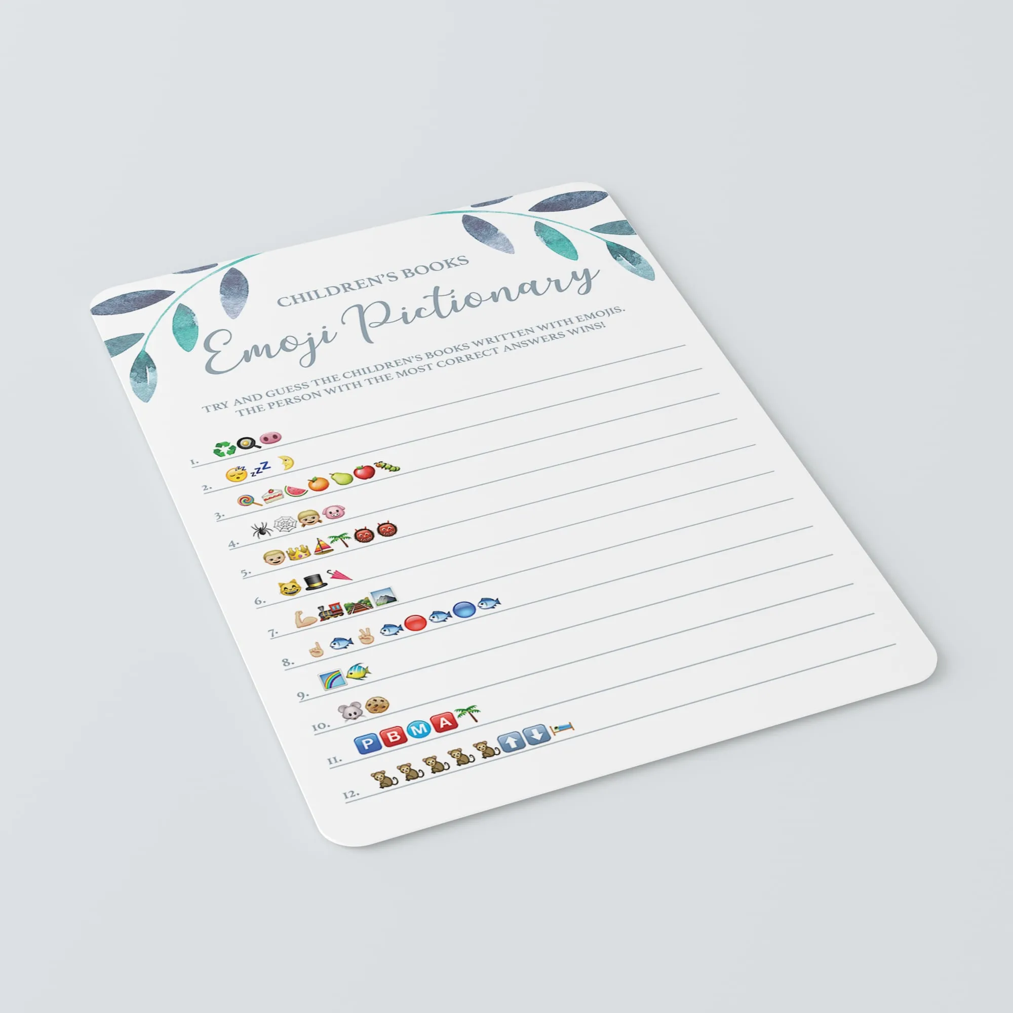 Leaf Baby Shower Emoji Pictionary Game Printable