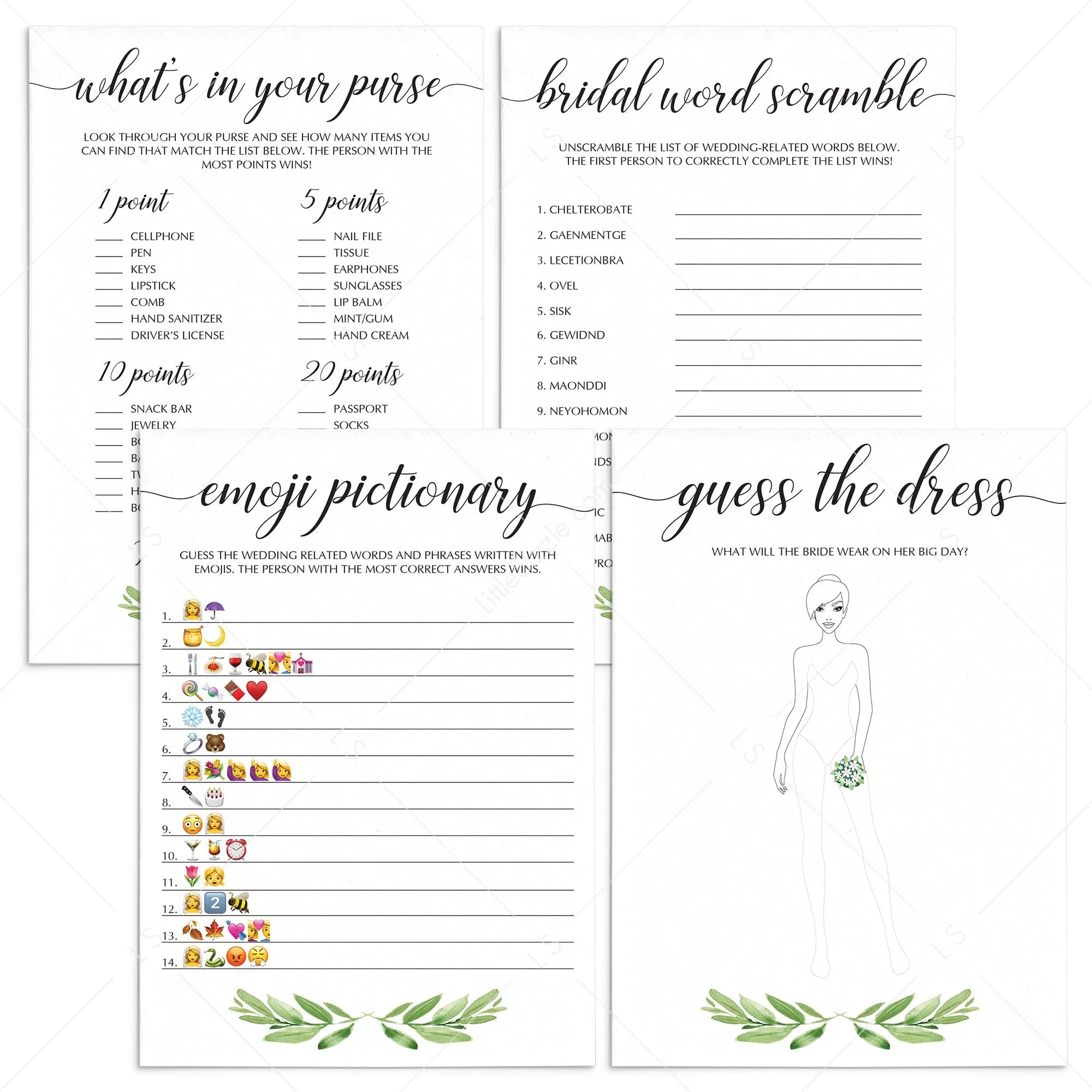 Leaf Bridalshower Games Pack Instant Download